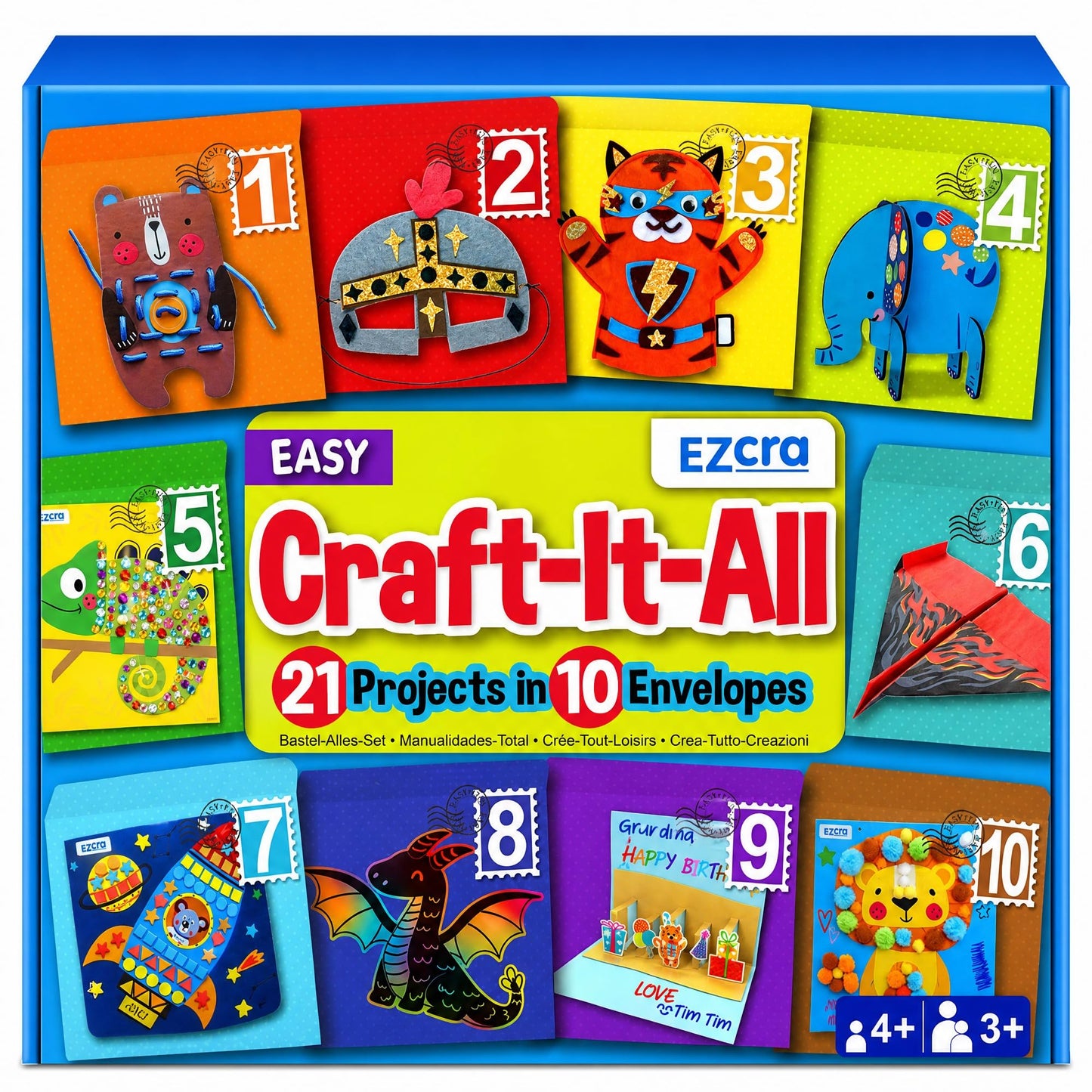 EZCRA Craft Box for Kids Ages 4-8 - 21 Projects in 1 - Arts and Crafts Kits - Complete Activity Set – No Mess Educational Preschool & Homeschool Art Projects - for Girls Boys