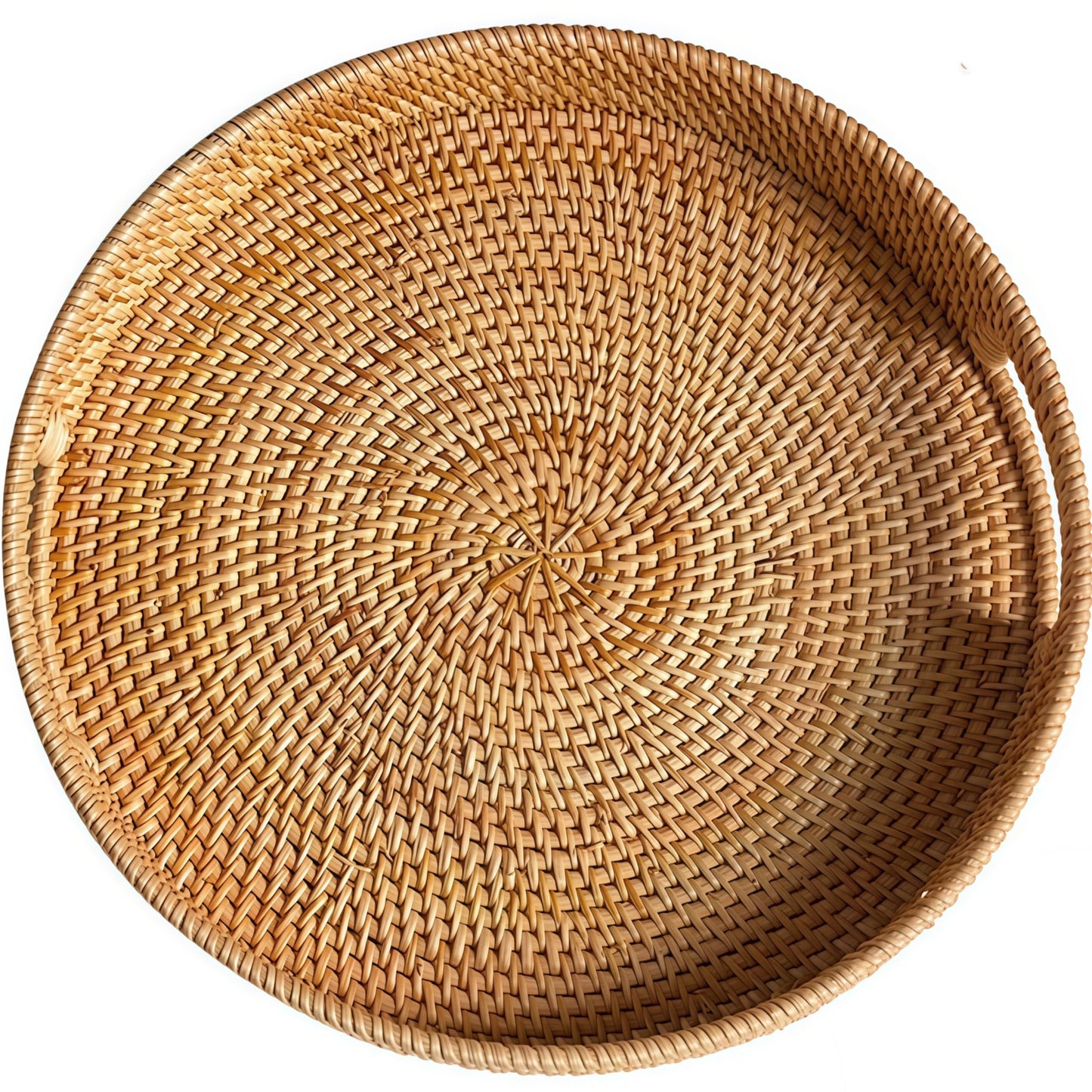 16.9" Round Rattan Tray, Hand Woven Serving Tray with Handles, Wicker Serving Basket, Decorative Tray for Home Decor, Natural