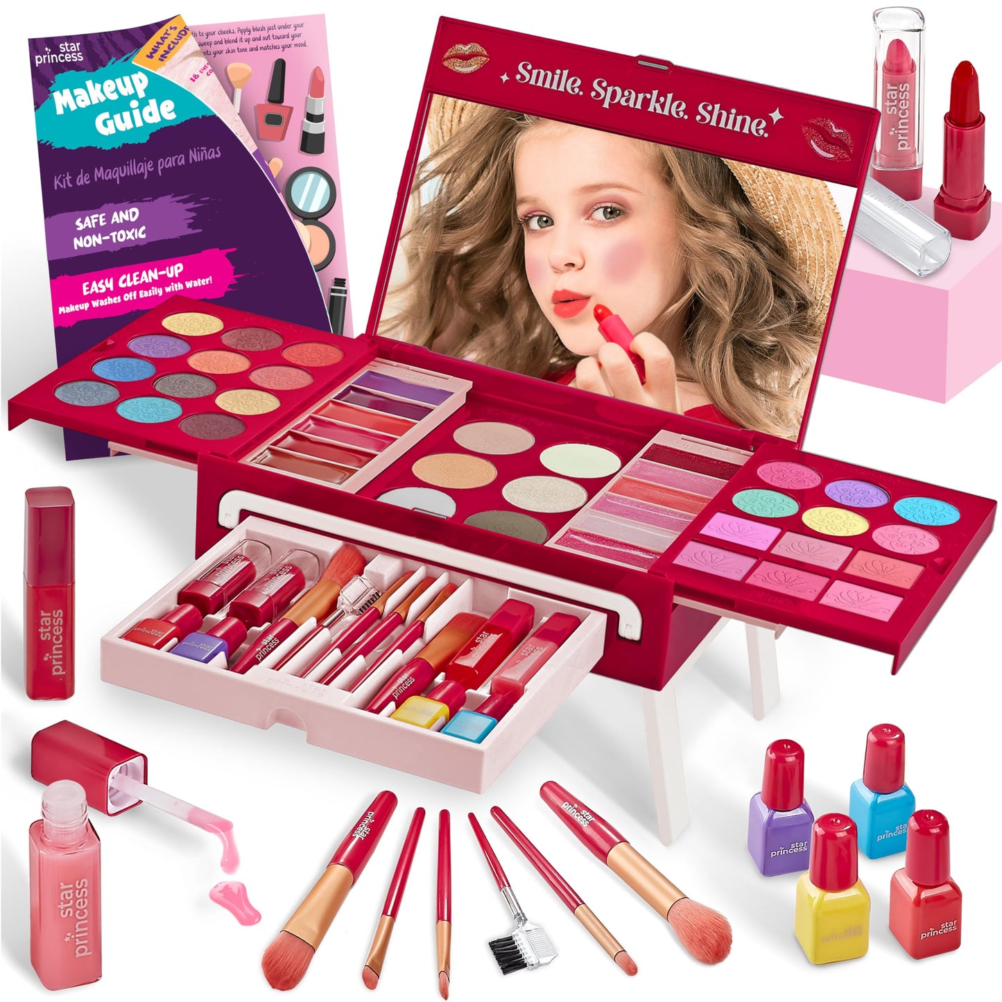 Kids Makeup Kit for Girls - Non-Toxic Real Washable Make Up Set for Little Girls - Pretend Play Toy Birthday Gift Idea for Girls Ages 3, 4, 5, 6, 7, 8, 9, 10 Year Old