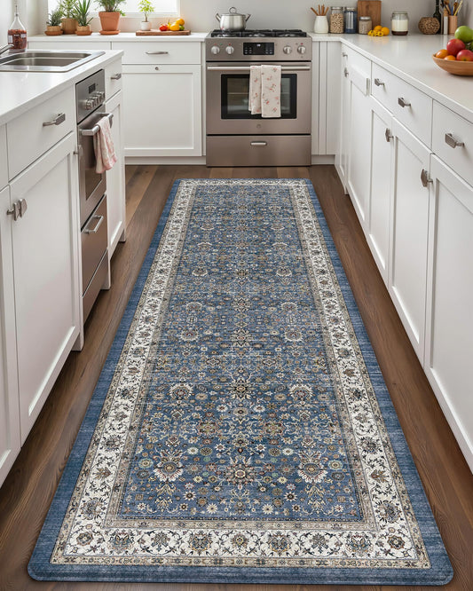 Color&Geometry Anti Fatigue Kitchen Mats for Floor 24x87, Vintage Decor, Easy Clean, Waterproof & Oil Proof, 0.4" Thick Cushioned, Non-Slip Kitchen Runner Rug for Sink, Laundry, Office, Blue