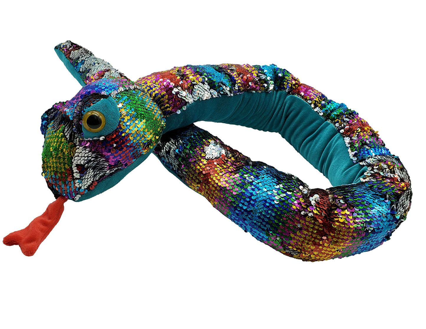 Rainbow Flip Sequin Stuffed Snake - Reversible Sequin Pet Snake Stuffed Animal - Giant 60 inches Long