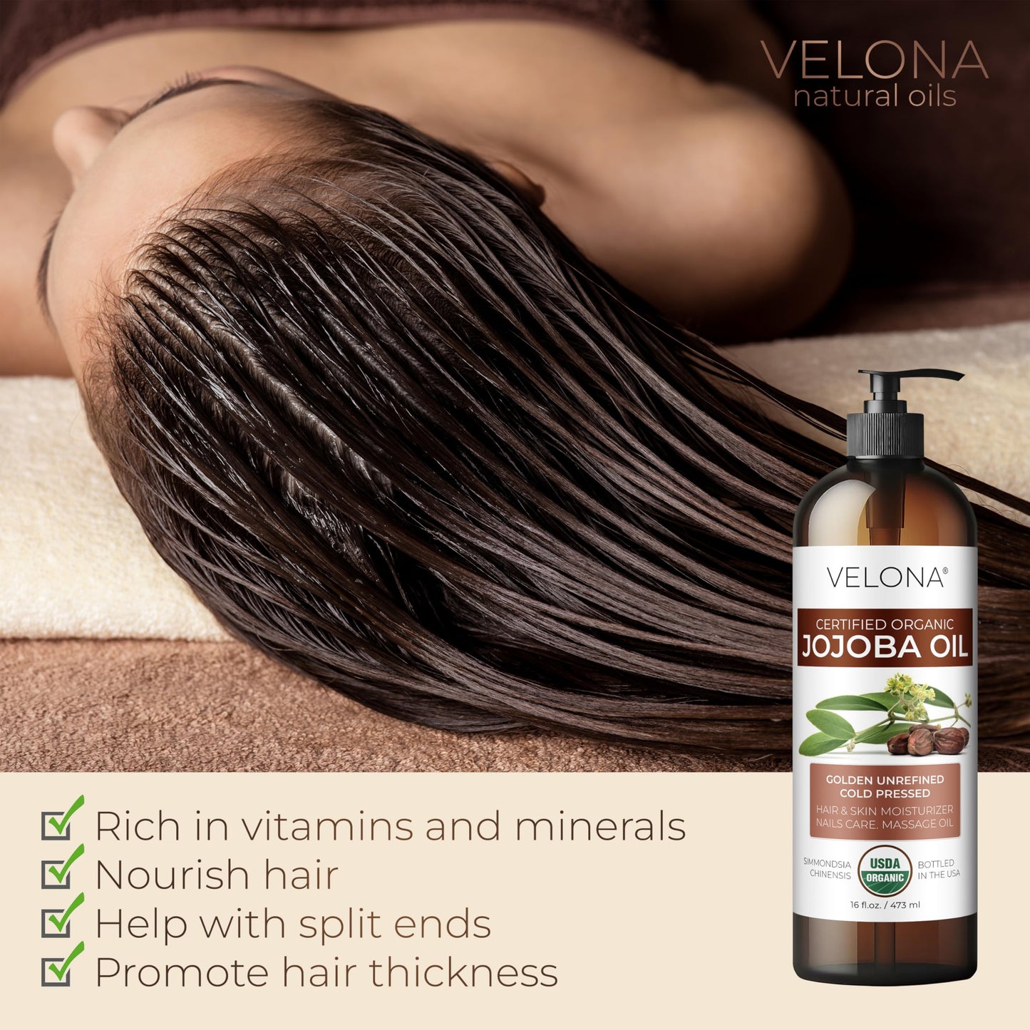 velona Jojoba Oil USDA Certified Organic - 32 Fl Oz (With Pump) | 100% Pure and Natural Carrier Oil| Golden, Unrefined, Cold Pressed, Hexane Free