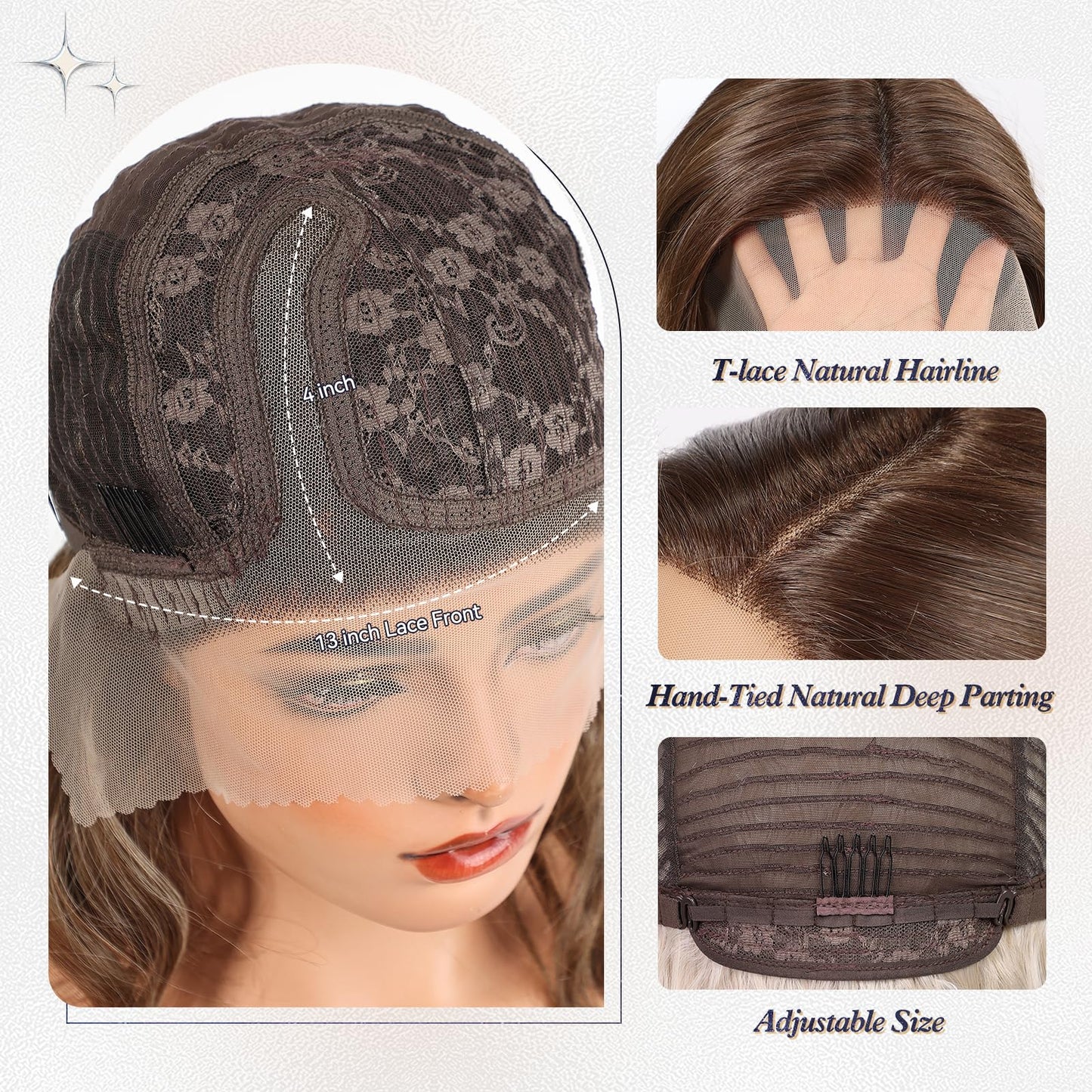 starluck Wig Lace Front Wigs for Women,Partial Brown with Highlight Curly Wig Shoulder Length Wig Synthetic Lace front Hair for Women Daily Wear Wigs
