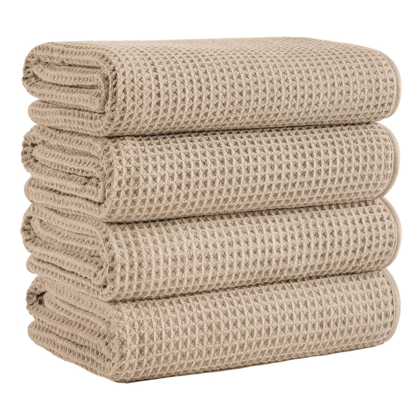 Microfiber Waffle Bath Towels, 4 Pieces, Soft, Absorbent, Fast Drying, Lint Free 430 GSM (Beige)