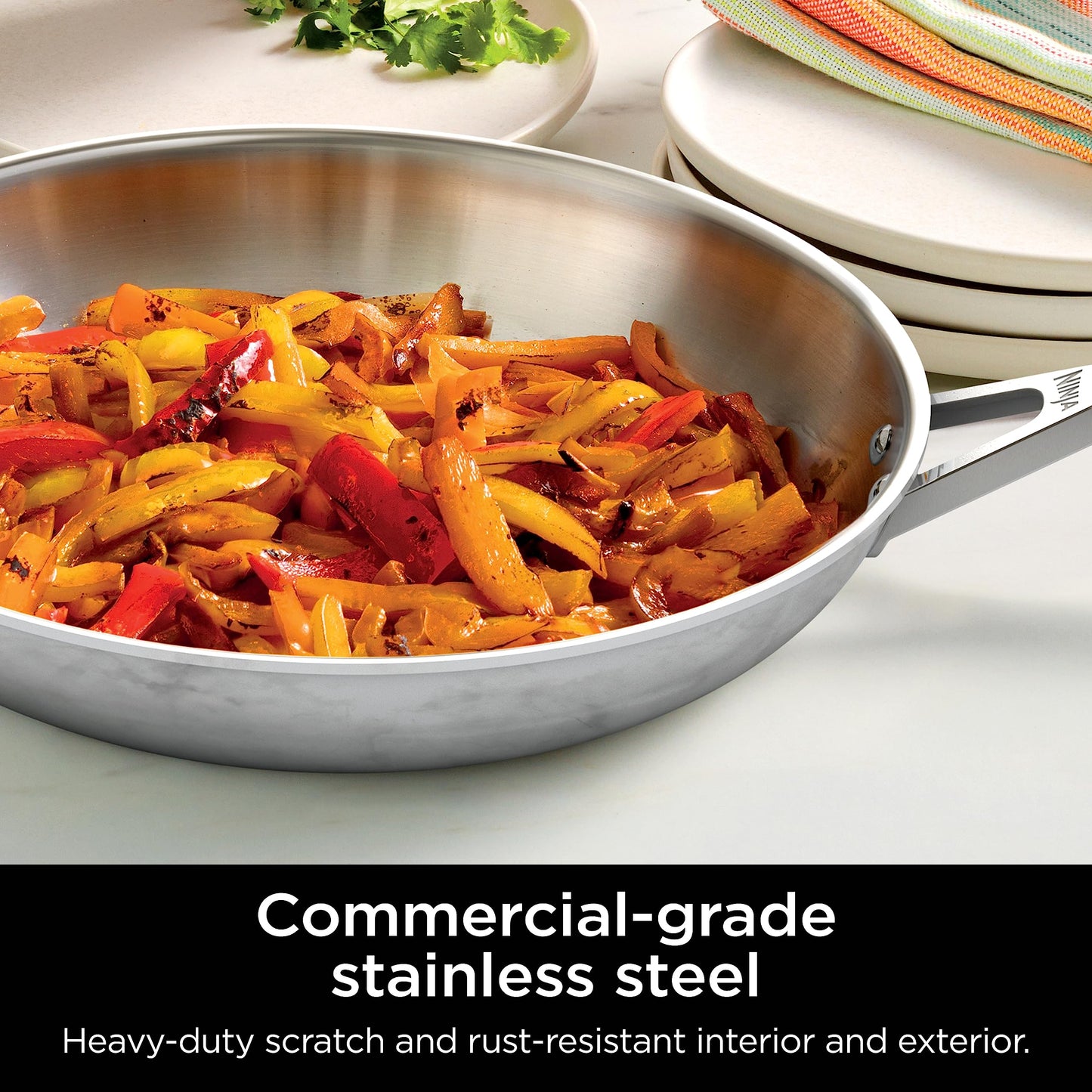 Ninja EverClad Commercial-Grade Stainless Steel 10.25" Fry Pan, Tri-Ply Pans, Oven Safe to 600°F, All Stovetops & Induction Compatible, Stainless, C90026