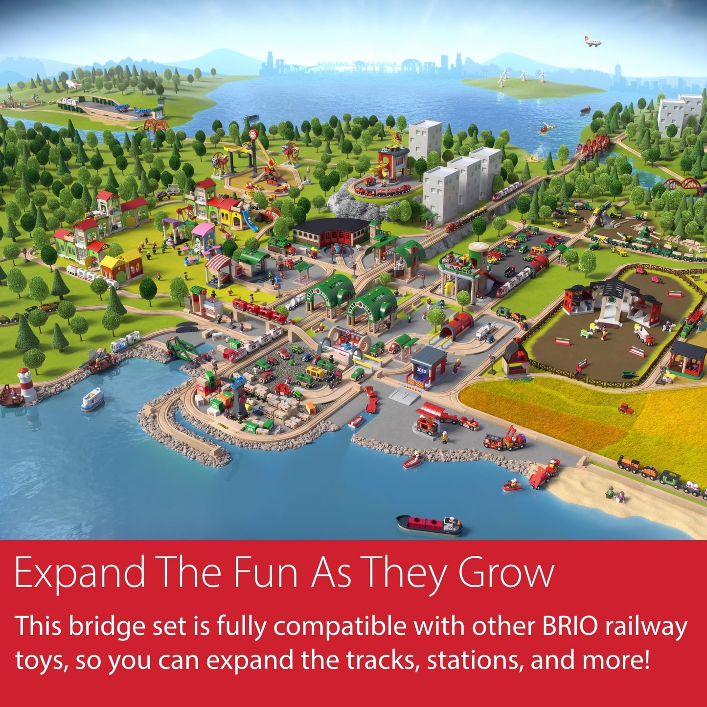 BRIO World Double Suspension Bridge - FSC-Certified Longest Wooden Train Track Bridge - Compatible with All BRIO Railway Sets - 5-Piece Set of 2 Bridges & 3 Tracks - Creative Fun for Kids Ages 3 & Up
