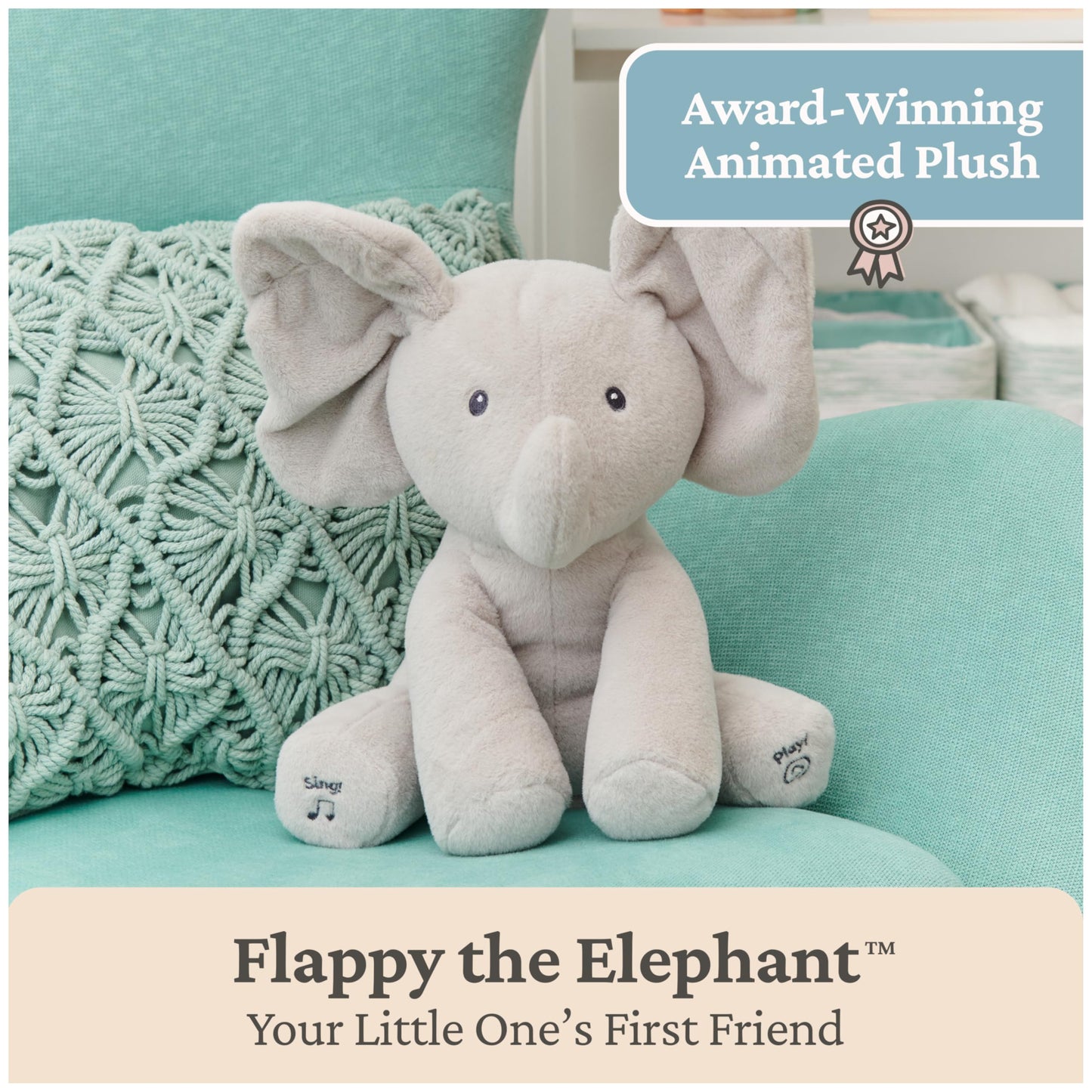 Baby GUND Animated Flappy the Elephant Plush, Singing Stuffed Animal Baby Toy for Ages 0 and Up, Gray, 12"