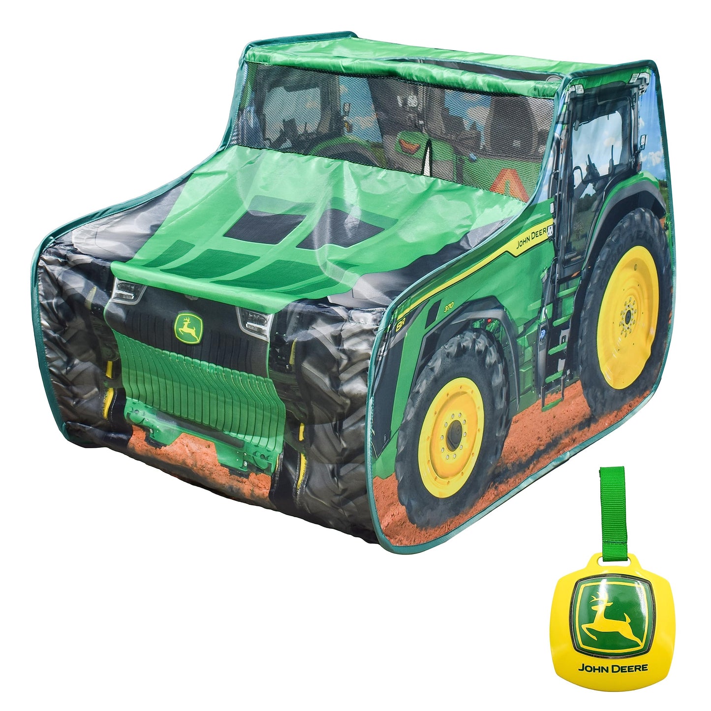 John Deere Pop Up Tent Tractor Playhouse for Kids, Removable Key Fob with Tractor and Farm Sounds, Vehicle Toys for Toddler