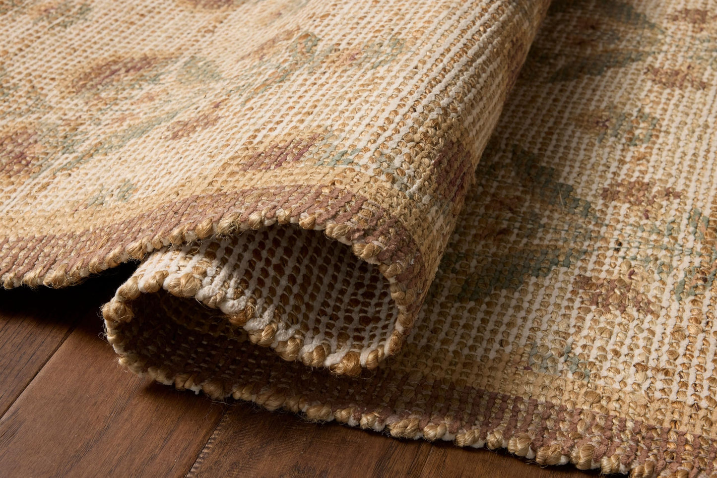 Loloi Chris Loves Julia Rue Collection RUE-01 Wheat/Sage 2'-3" x 3'-9" Accent Rug Jute Neutral Floral Living Room Bedroom Rug