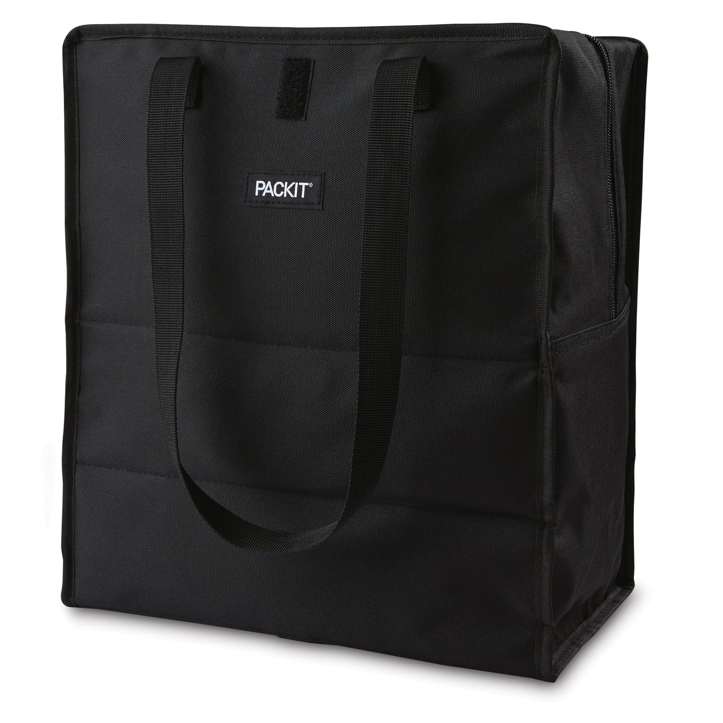 PackIt(R) Freezable Grocery Tote, Black, Built with EcoFreeze(R) Technology, Foldable, Collapsible, Reusable, Zip Closure, Dual handles, Great for Transporting Fresh Groceries