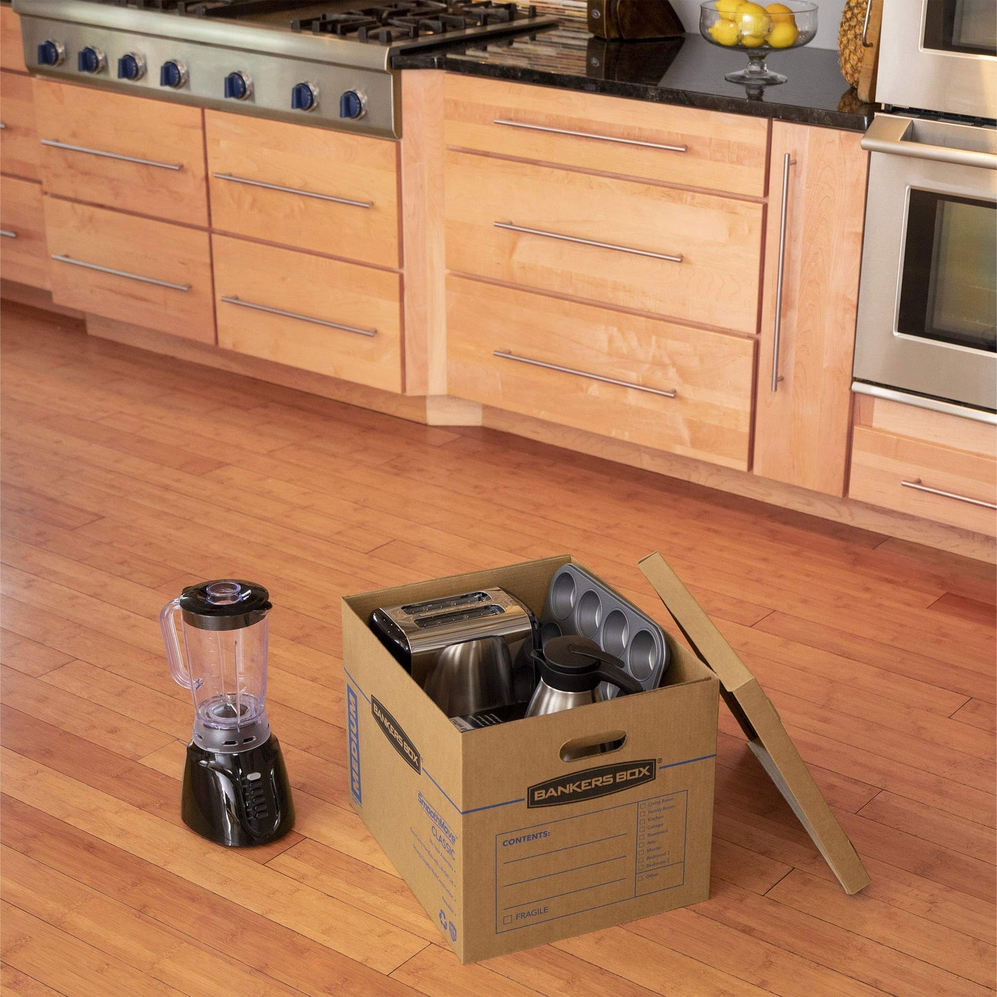 Bankers Box Medium Classic Moving Box 20 Pack, Reinforced Handles, Tape-Free Assembly, Box with Lid, 19" x 14.5" x 15.5", Cardboard
