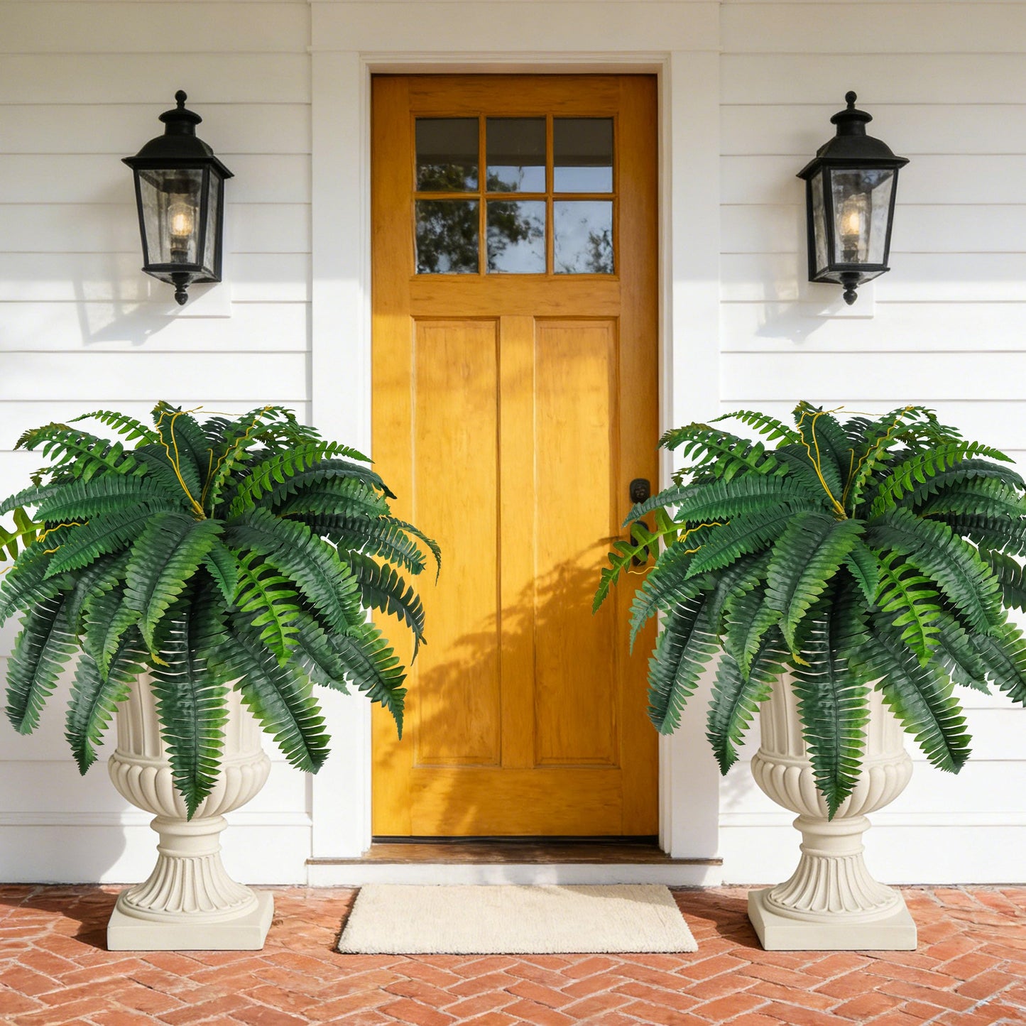 Der Rose 2 Pack 45"/60 Leaves Large Fake Ferns, UV Resistant Outdoor Artificial Plants Faux Boston Ferns Fake Bushes for Outdoor Planters, Porch Patio Garden Hanging Basket Home Decor