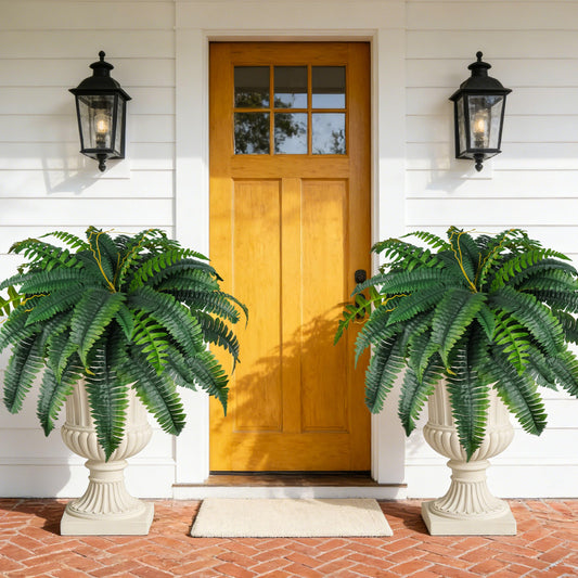Der Rose 2 Pack 45"/60 Leaves Large Fake Ferns, UV Resistant Outdoor Artificial Plants Faux Boston Ferns Fake Bushes for Outdoor Planters, Porch Patio Garden Hanging Basket Home Decor