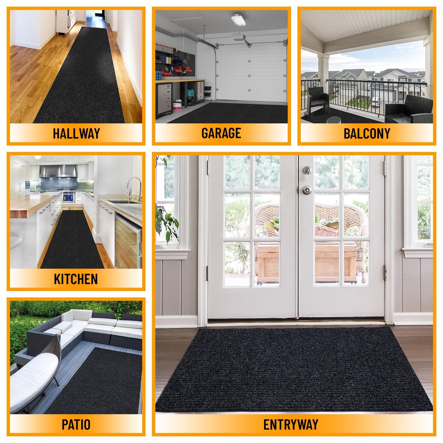 Ottomanson 2'7" x 12' Hallway Runner with Scraper Pile - Extra Durable Non-Slip Rug Mat for Indoor & Outdoor Use - Ideal for Kitchen, Entryway & Garage - High-Traffic Carpet, Black