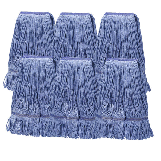 6 Pcs Heavy Duty Commercial Mop Relacement Heads,Wet Industrial Blue Cotton Looped End String Head Refills-General Cleaning Mop Heavy Duty Refill Head,Highly Absorbent,Blue String Cotton Mop Head