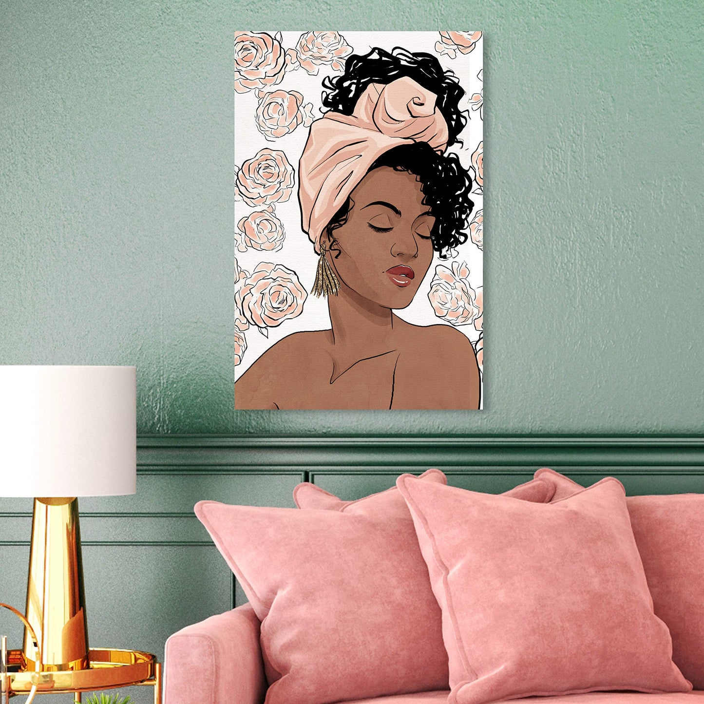The Oliver Gal Artist Co. Fashion and Glam Wall Art Canvas Prints 'Flower Blush Girl' Home Décor, 16" x 24", Pink, Brown