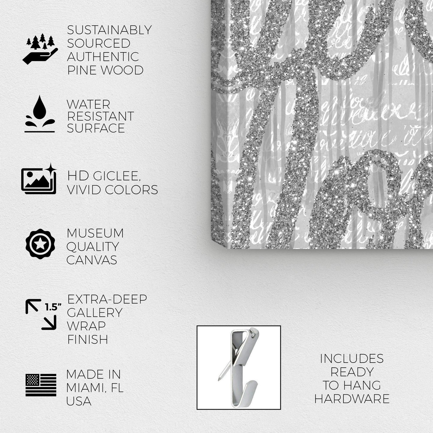 The Oliver Gal Artist Co. Oliver Gal Round Tall Glitter' Silver Typography Wall Art Print Premium Canvas, 20" x 30", Gray