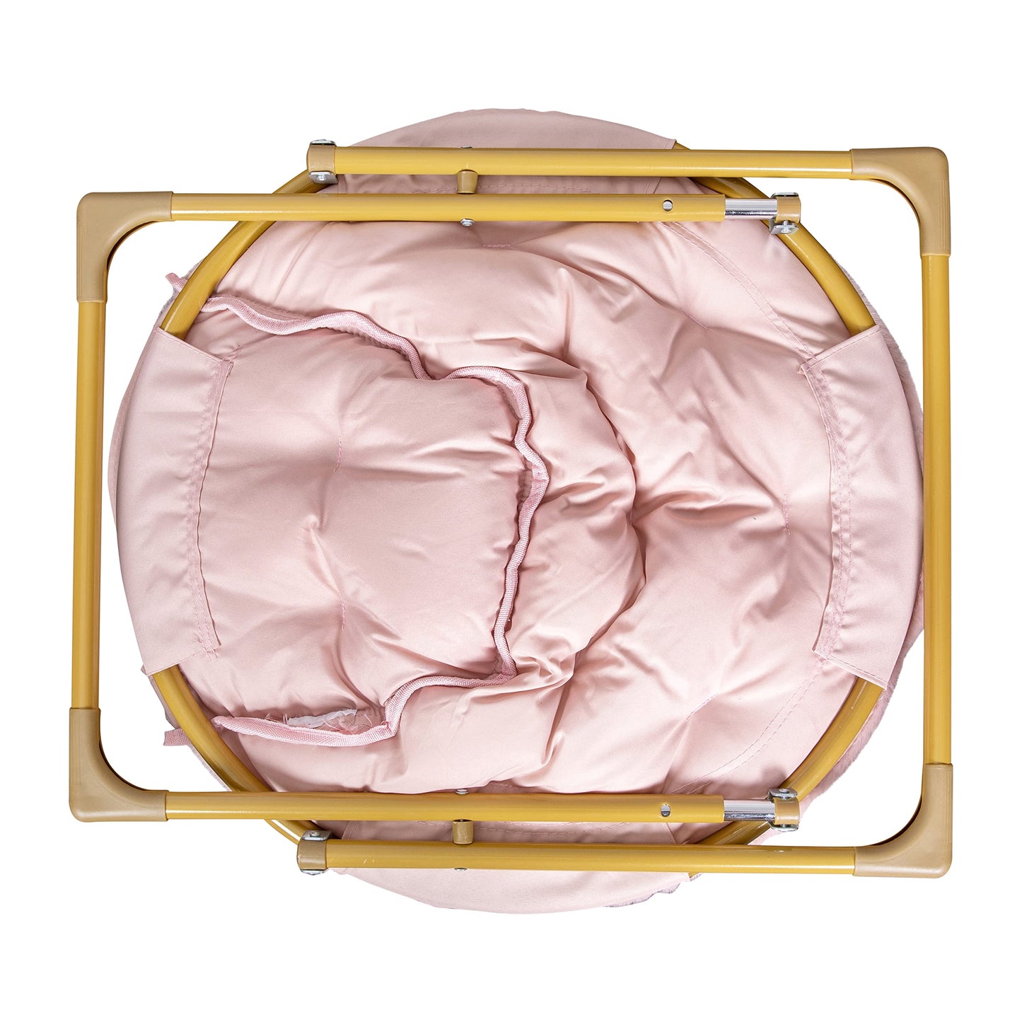 Flash Furniture Gwen Kids Cozy Mini Folding Saucer Chair - Blush Faux Fur Moon Chair - Soft Gold Metal Frame - 23" Portable Folding Chair For Living Room or Bedroom