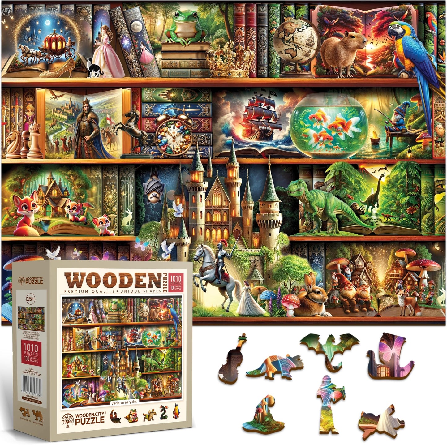 WOODEN.CITY Wooden Puzzles for Adults 1000 Pieces - Stories on Every Shelf – Bookshelves Scene | Made in EU | Gift for Book Lovers | Size 21,25 x 15,5 in