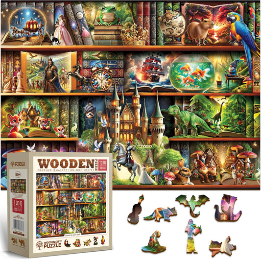 WOODEN.CITY Wooden Puzzles for Adults 1000 Pieces - Stories on Every Shelf – Bookshelves Scene | Made in EU | Gift for Book Lovers | Size 21,25 x 15,5 in