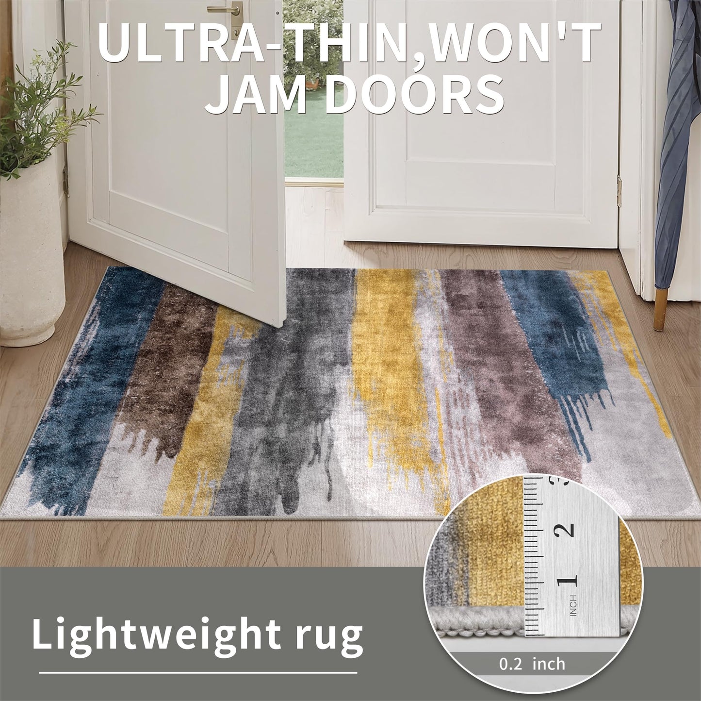Ciicool 6ft Round Washable Rug, Modern Abstract Circle Rugs, Non-Slip Thin Lightweight Rug Yellow Brown Circular Print Distressed Carpet for Bedroom Living Room Under Dining Table Home Office Decor