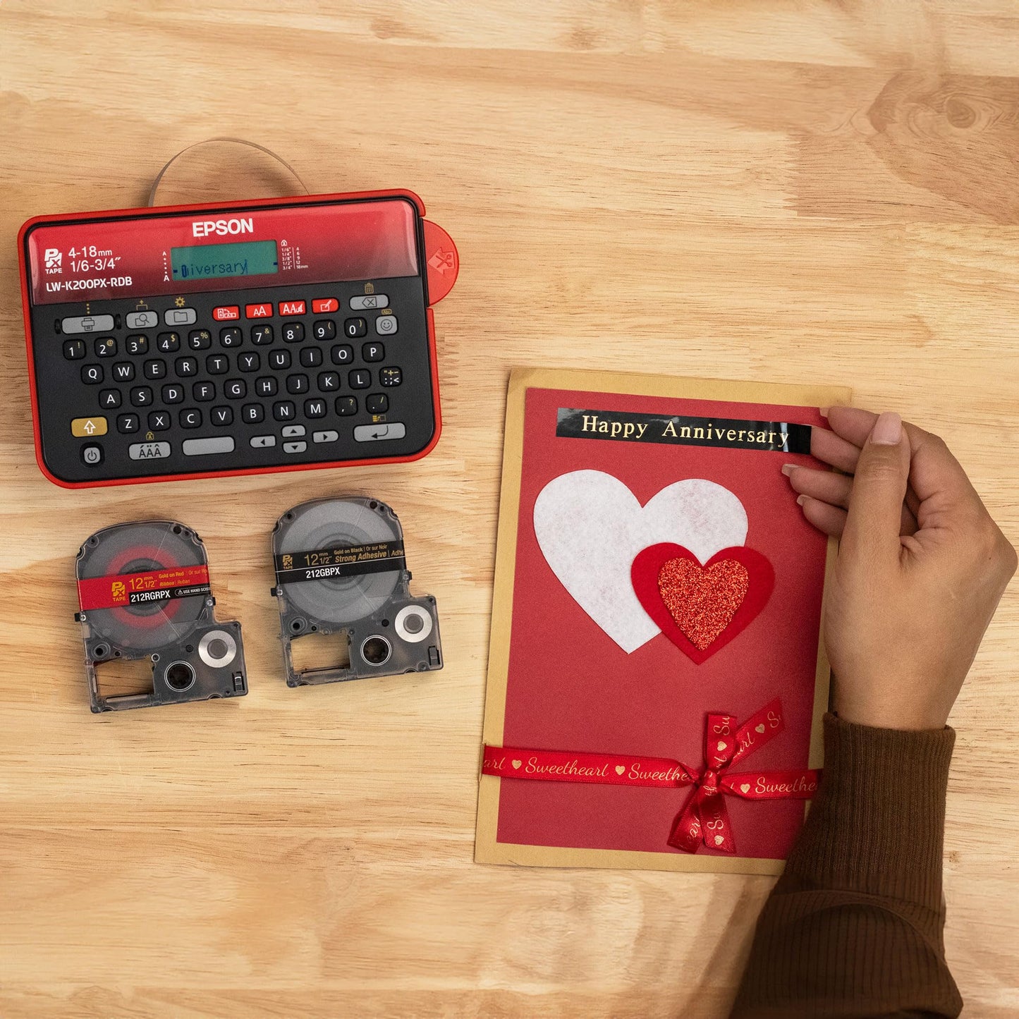 LABELWORKS Epson LW-K200PX-RDB Portable QWERTY Keyboard Label Maker for Home & Hobbies – Craft, Organize, and Personalize - Red Black Printer
