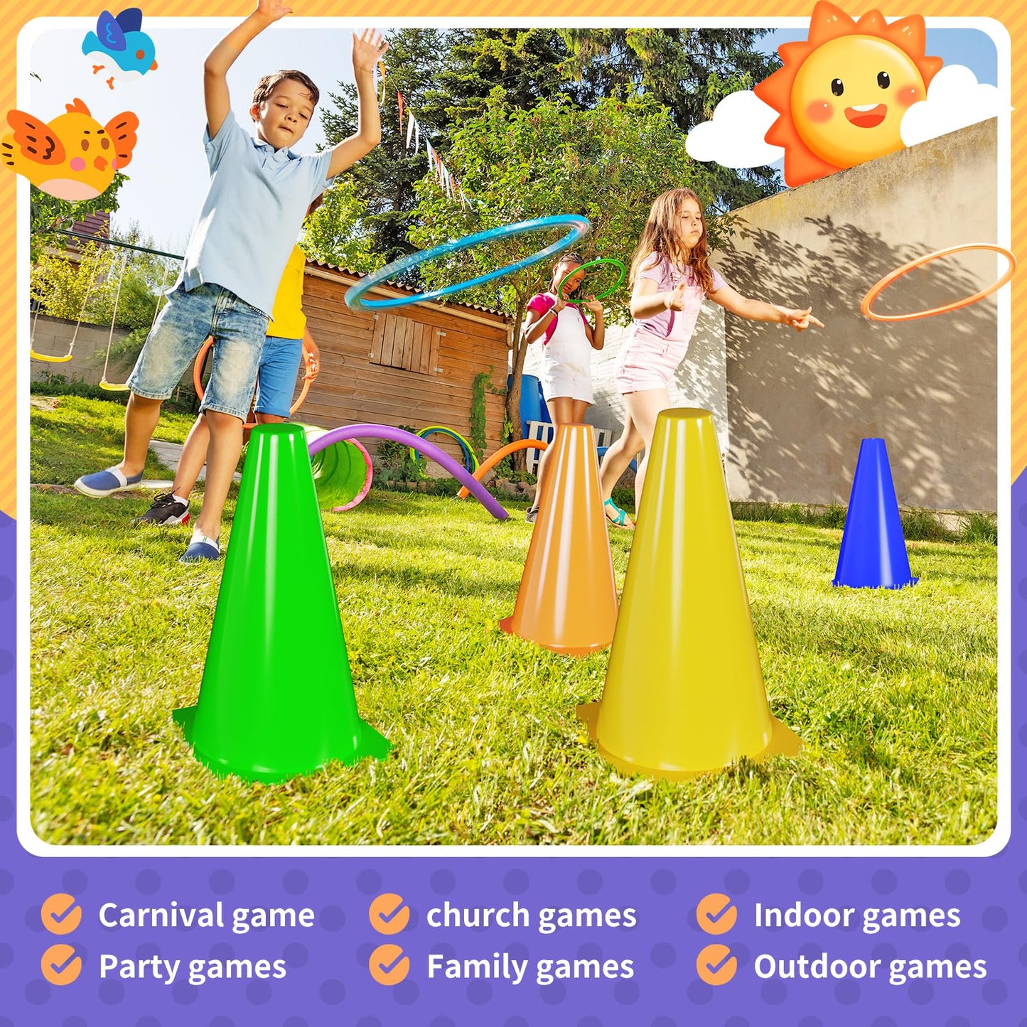 Redllo 87 Pcs Carnival Outdoor Games Potato Sack Race Bags for Kids Adults Bean Bags Ring Toss 3 Legged Relay Race Tug of War Rope Backyard for Birthday Party Field Day Family Christian Church Games