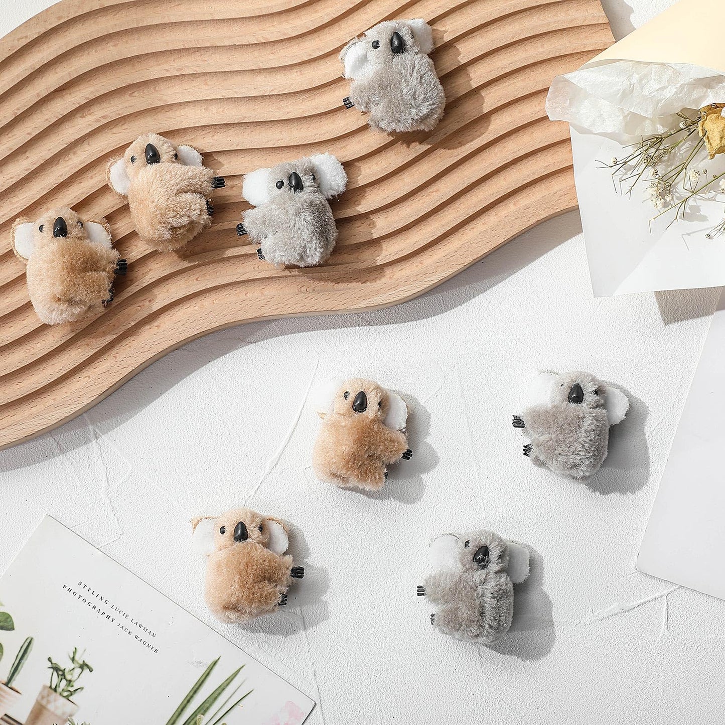 Moucuny 60 Pcs Koala Clip Bulk Pen Toppers Mini Koala Bear Stuffed Animal Cute Gifts for Party Office Home Supplies Stuffer(Brown, Gray)