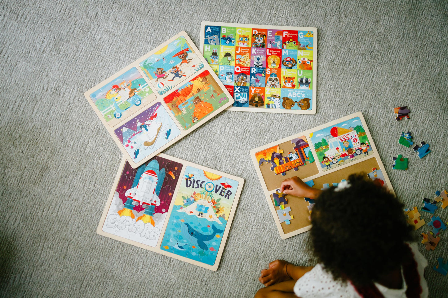Chuckle & Roar - 10 Pk Wooden Jigsaw Puzzle - Engaging and Educational Puzzles for Kids - Larger Pieces Designed for Preschool Hands - 12-48 Piece Puzzles