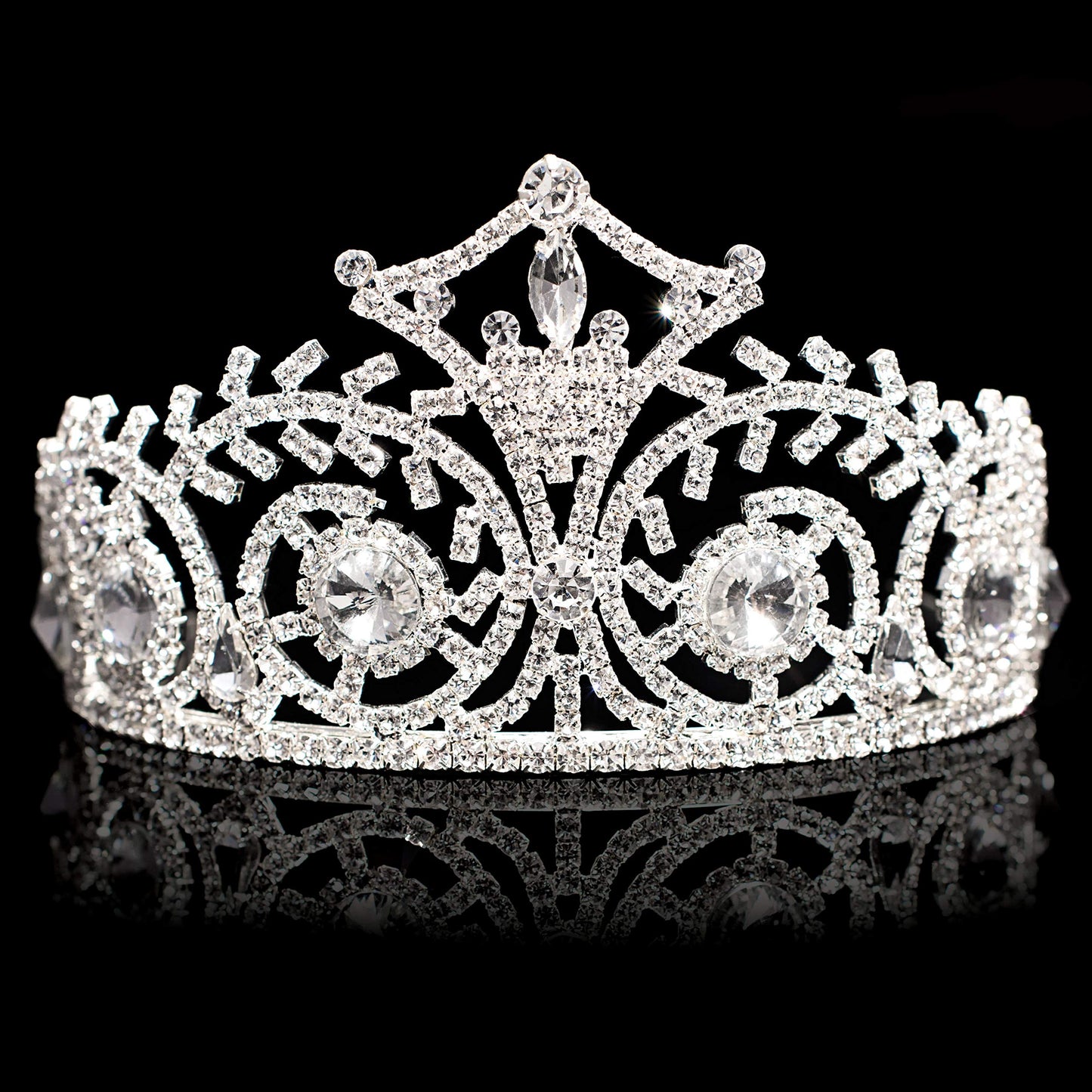 Anderson's Fleur-de-Lis Crown with White Faux Fur and Elsa Queen Tiara Royalty Set, King and Queen Set For Prom, Homecoming, School Dance, Costume, Party, Pageant, Event