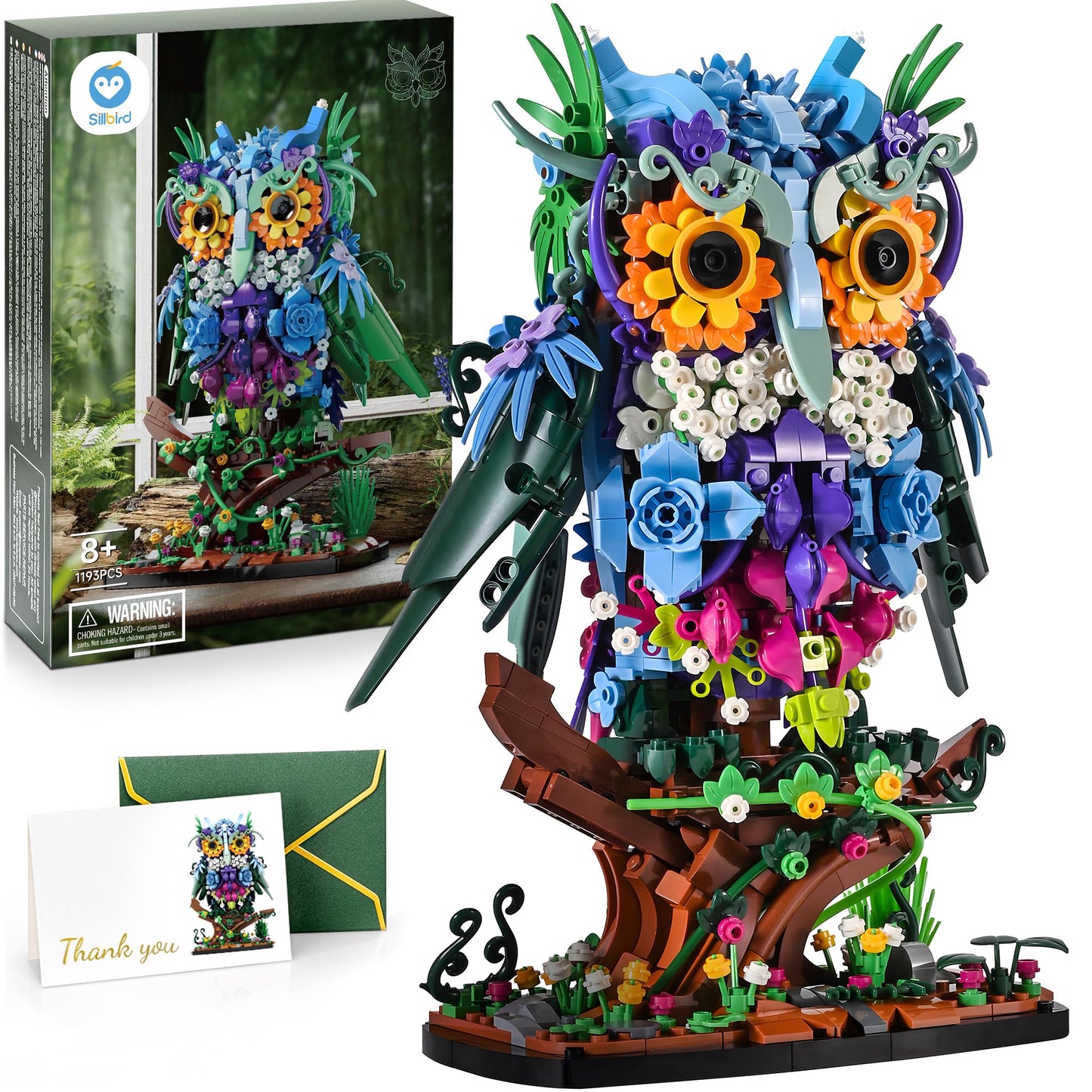 Sillbird Flower owl Building Sets for Adults Mother's Day Birthday Creative Gift Ideas for Women & Men, Home Décor Display or Centerpieces for Table - Buildable Animals Model Botanical Collection