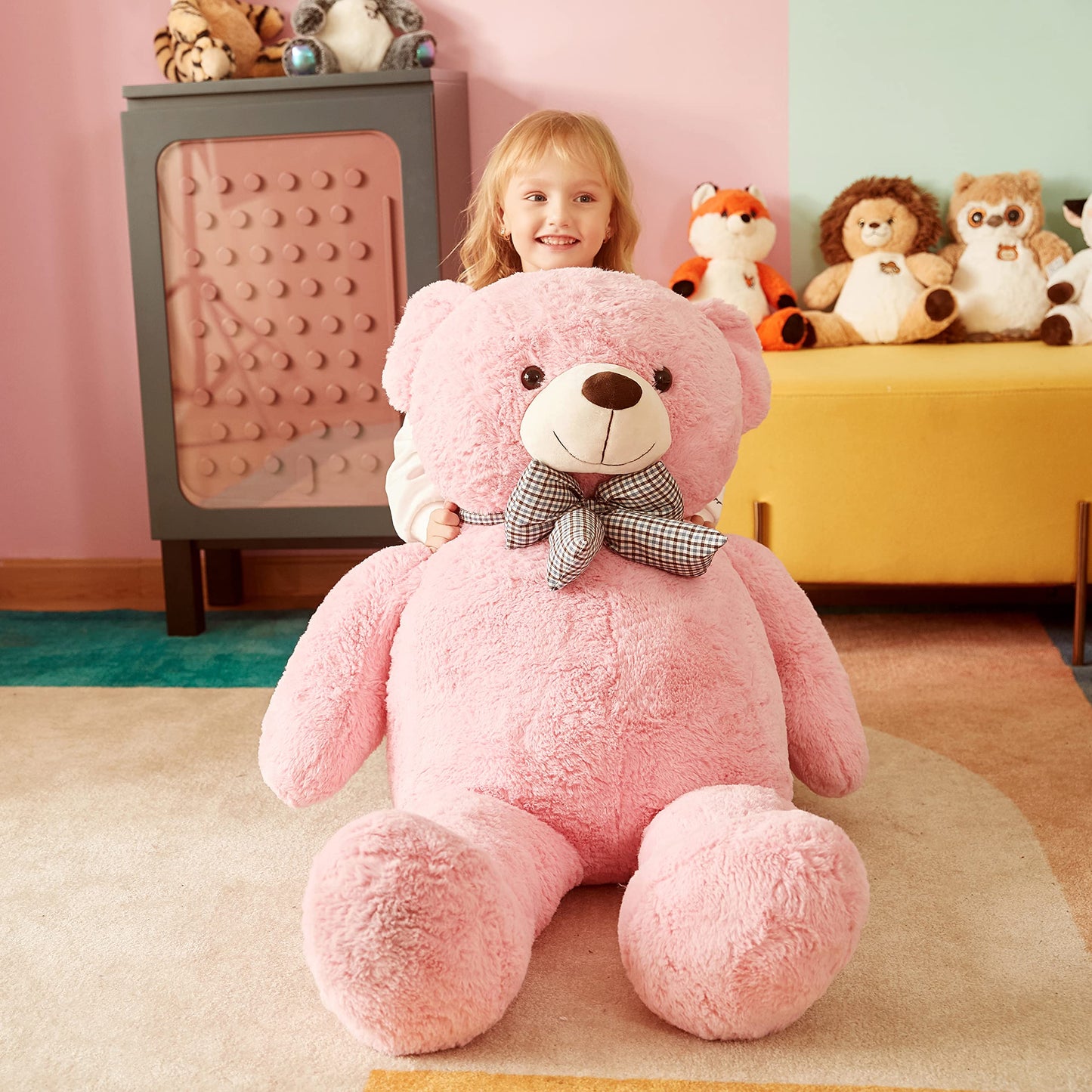 IKASA Giant Teddy Bear Stuffed Animal,Large Soft Toys Cute Plush Toy,Jumbo Big Oversized Fat Bears Animals Huge Life Size,Gifts for Kids Girls Boys Childrens (Pink, 47 inches)