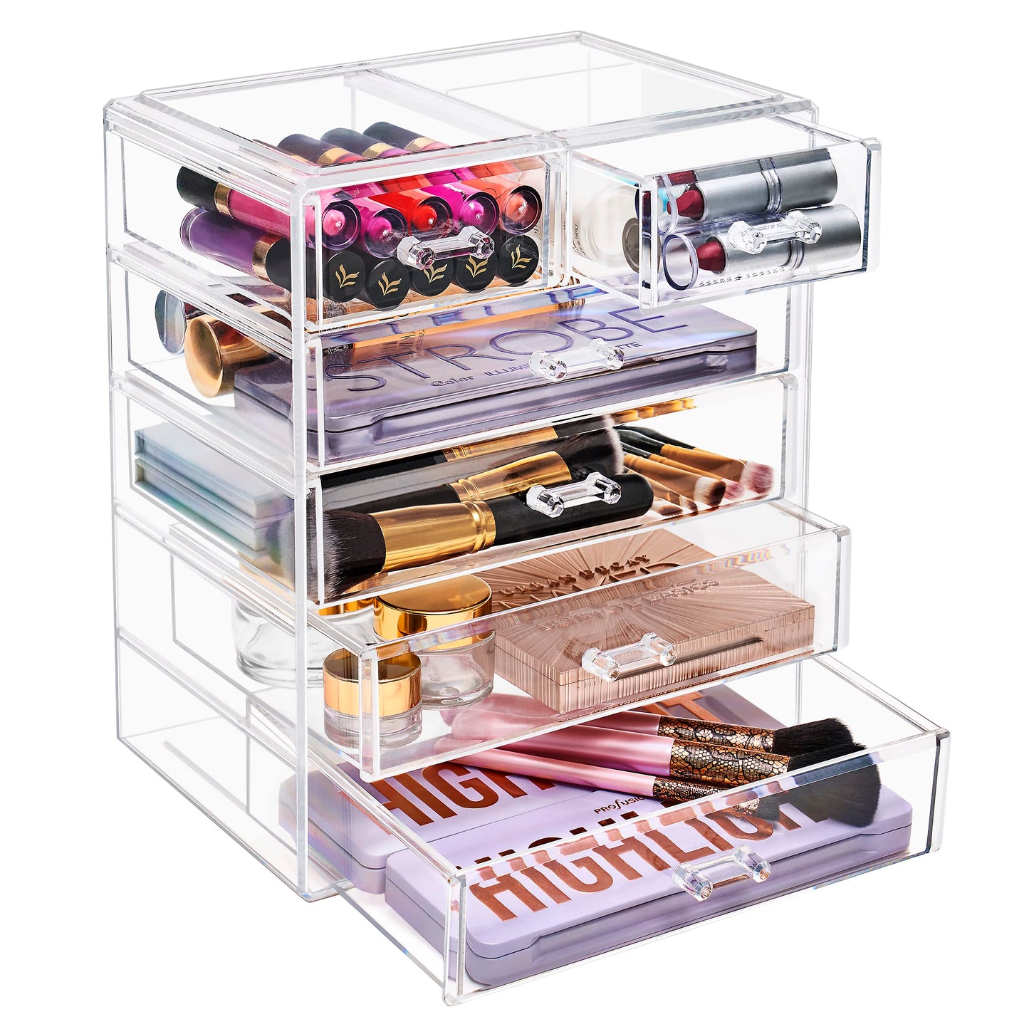 Sorbus Acrylic Makeup Organizer - Organization and Storage Case for Cosmetics Make Up & Jewelry - Big Clear Makeup Organizer for Vanity, Bathroom, College Dorm, Closet, Desk (4 Large, 2 Small Drawers)