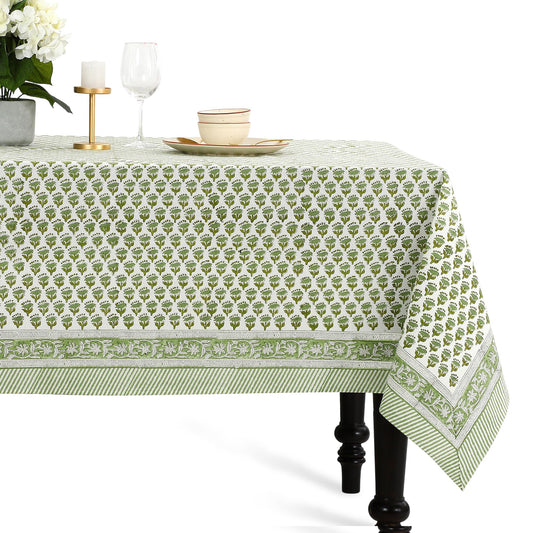 CPC Tablecloth 100% Cotton 70x118 Inch Indian Block Print Rectangle Table Cover, Table Cloth for Weddings, Spring/Summer, Barbeque - Emerald Green
