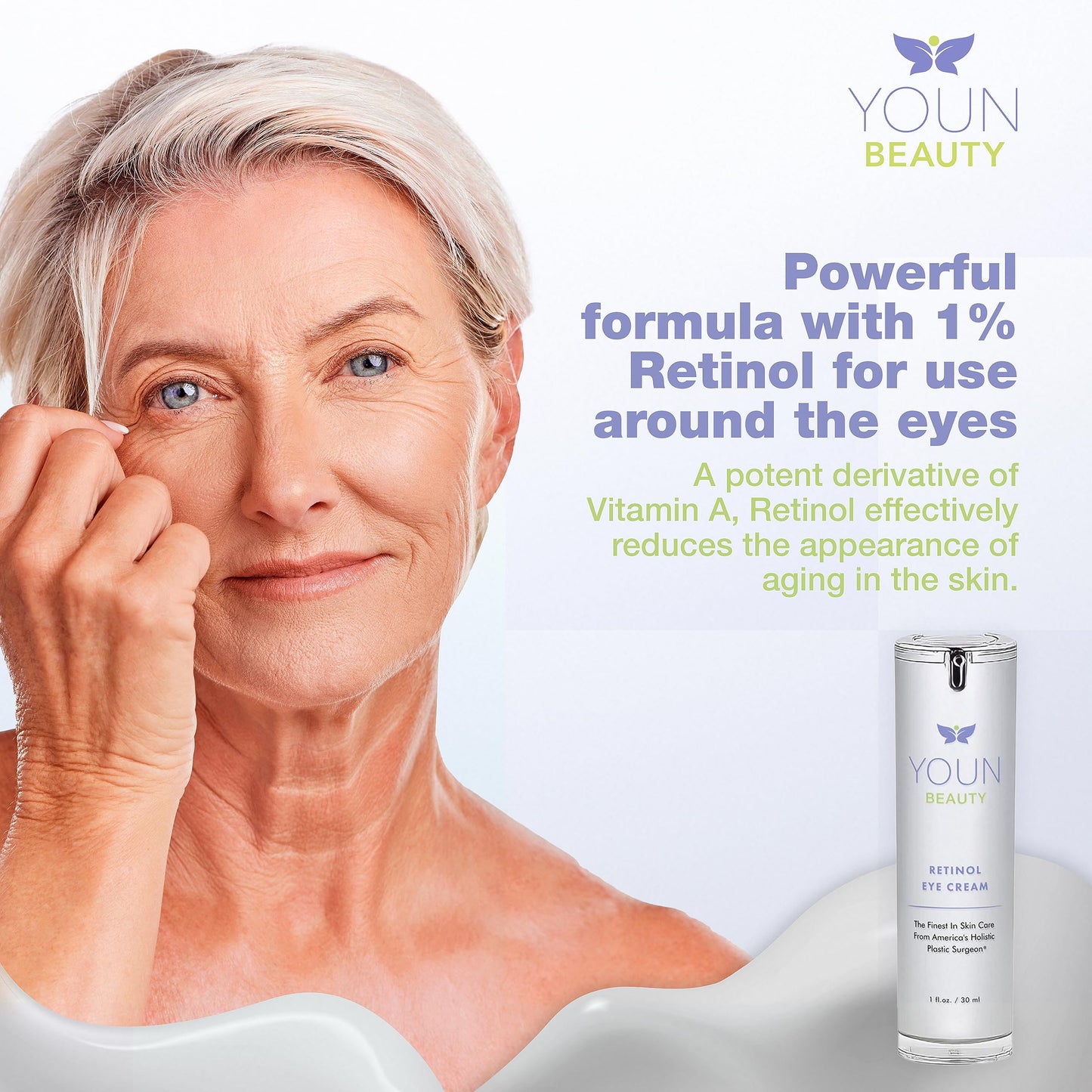 YOUN Beauty Retinol Eye Cream by Holistic Plastic Surgeon Dr. Anthony Youn – Paraben-Free Night Eye Cream with 1% Retinol and Hyaluronic Acid – Under Eye Cream for Hydration and Skin Firming, 1 Fl Oz