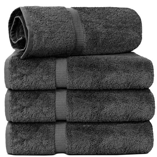 Chakir Turkish Linens 4 Piece Extra Large Bath Towels, 100% Cotton Luxury Turkish Towels for Bathroom, Soft Absorbent Bath Towels, 30 x 60 Inches, Dark Gray
