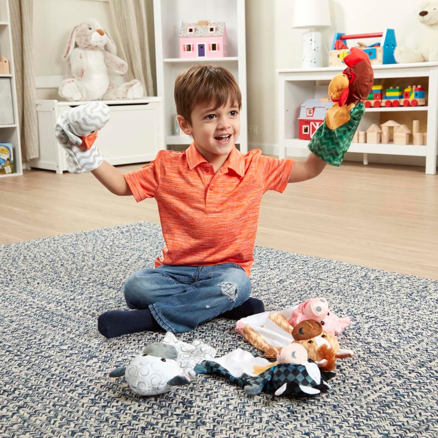 Melissa & Doug Barn Buddies Hand Puppets, Set of 6 (Cow, Sheep, Horse, Duck, Chicken, Pig) Farm Animal Puppets for Toddlers Age 2+