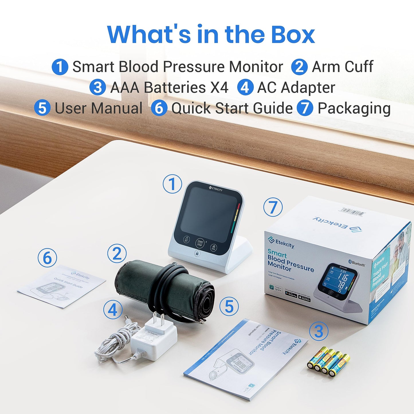 Etekcity Bluetooth Blood Pressure Monitor, Smart Upper Arm Automatic BP Machine with App, Rechargeable, Wide Cuff 8.6"-16.5", Irregular Heartbeat Detection, Home Medical Diagnostic Kit Wearables