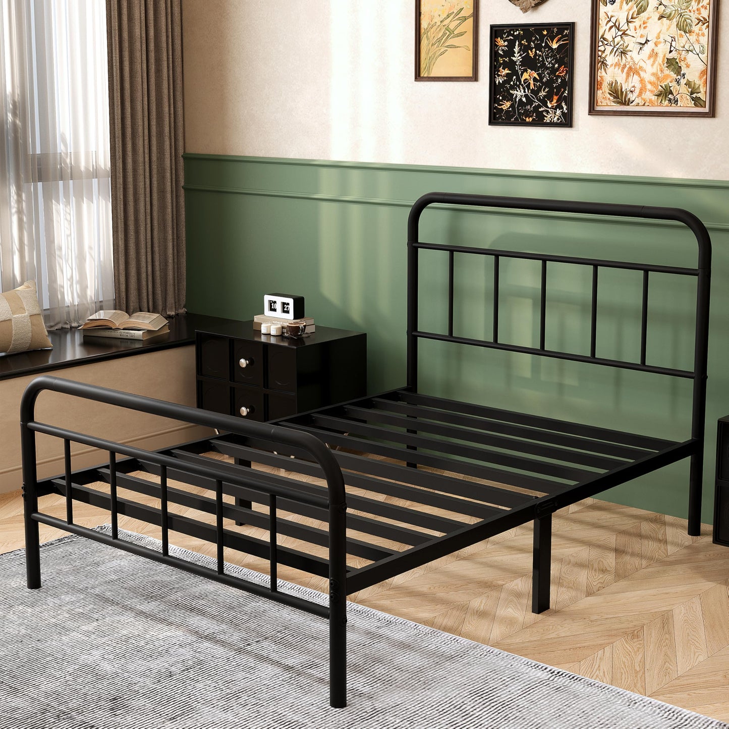 Easllre 14Inch Metal Bed Frame,Twin Size Bed Frame with Storage Space,Heavy Duty Sturdy Mattress Foundation,Easy Assembly,No Box Spring Needed,Twin