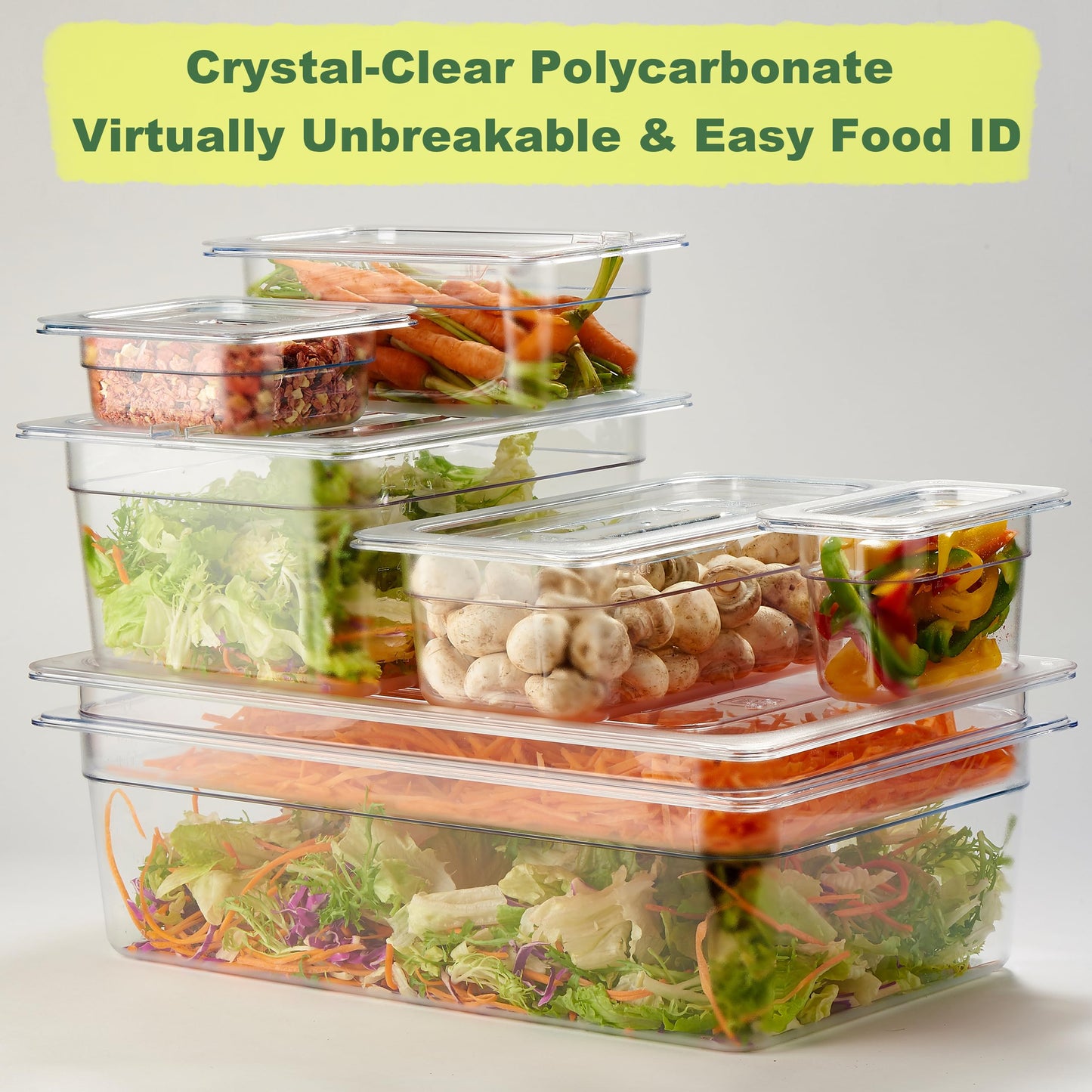 CURTA 6-Pack 1/6 Size 4" Deep NSF Polycarbonate Food Pans with Handled Lids & Drain Trays | Dishwasher & Freezer Safe Clear Container for Prep Tables, Buffet, Salad Bar, Commercial Kitchen