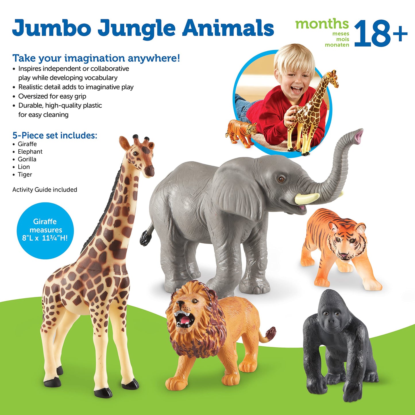 Learning Resources LER0693 Jumbo Jungle Animals, Multicolored