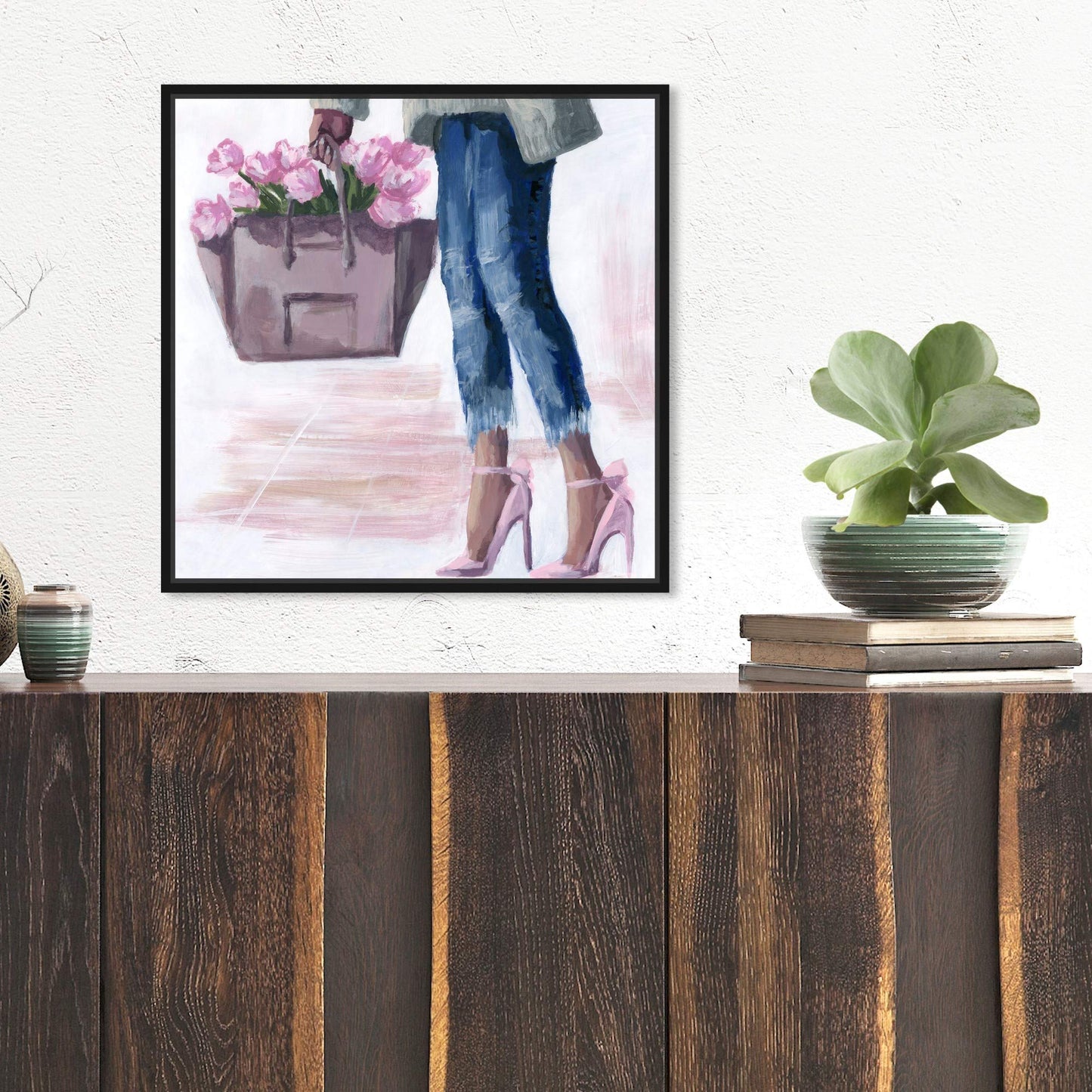 The Oliver Gal Artist Co. Fashion and Glam Wall Art Canvas Prints 'Picks from The Market' Outfits Home Décor, 16 in x 16 in, Black Frame