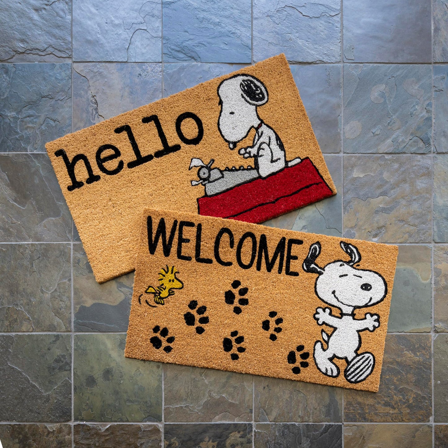 Gertmenian Peanuts Snoopy Coir Doormat - 2x3 Welcome Mat (2-Pack), Ideal for High Traffic Areas in Front Door, Garage, Entryway - Welcome, 80022