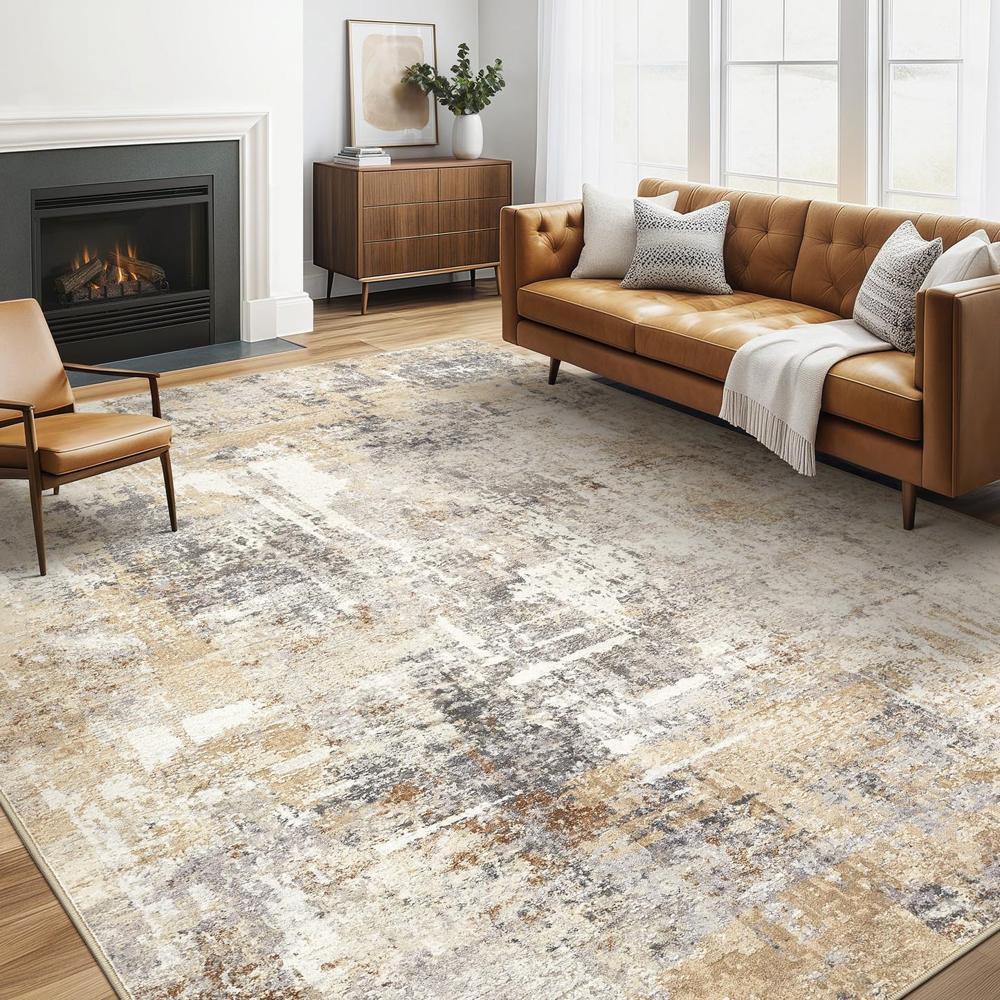 6x9 Area Rugs Living Room: Large Washable Abstract Modern Soft Rug Stain Resistant Indoor Floor Non Slip Accent Carpet for Bedroom Nursery Playroom Dining Room Office Dorm Home Decor- Gray Gold