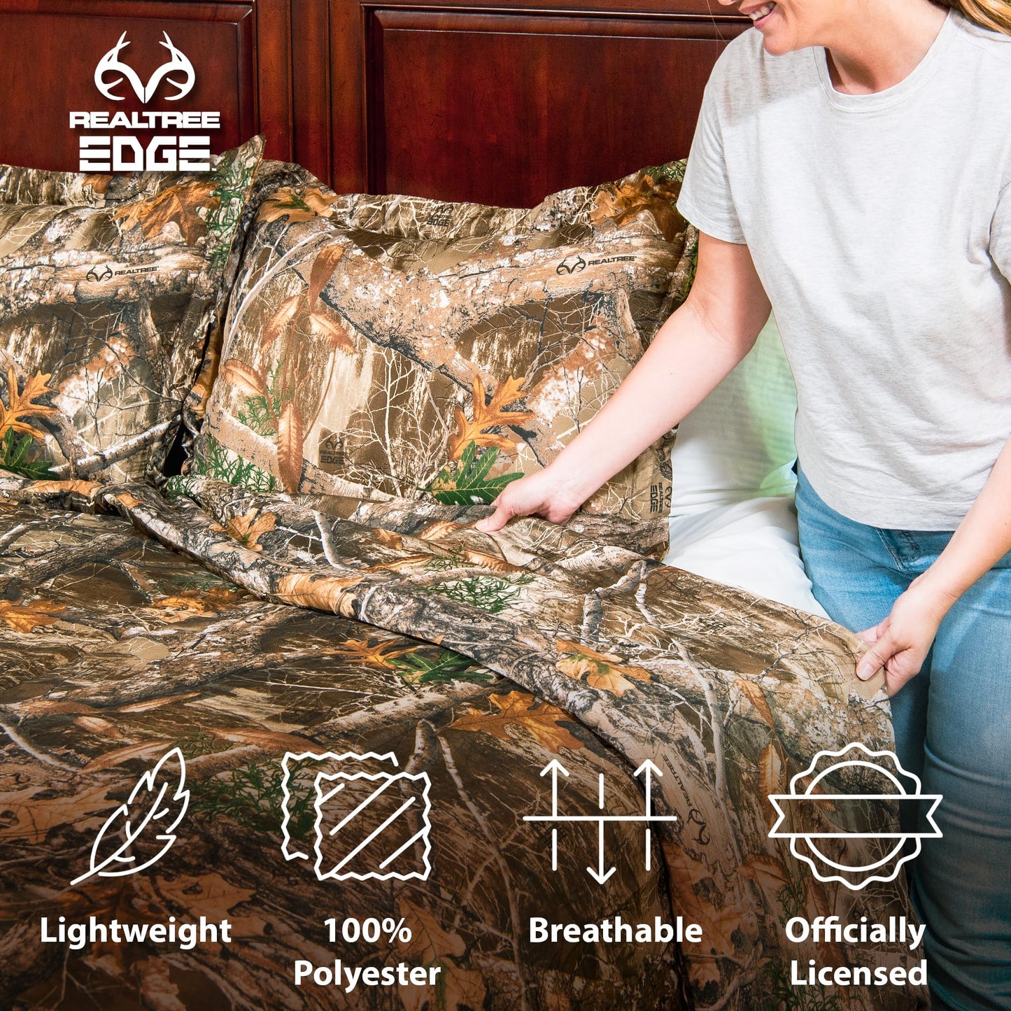 Northwest Realtree Full/Queen Size 1 Comforter and 2 Sham Set, All Seasons, Men and Women Soft Cabin Bedding, Edge Camo
