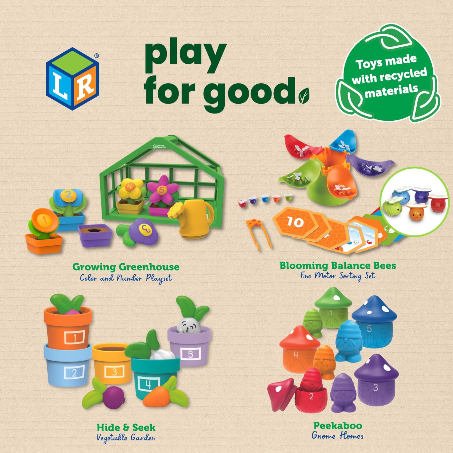 Learning Resources Peekaboo Gnome Homes - Eco Friendly Preschool Learning Toys, Montessori Toys for Toddlers Ages 18+ Months