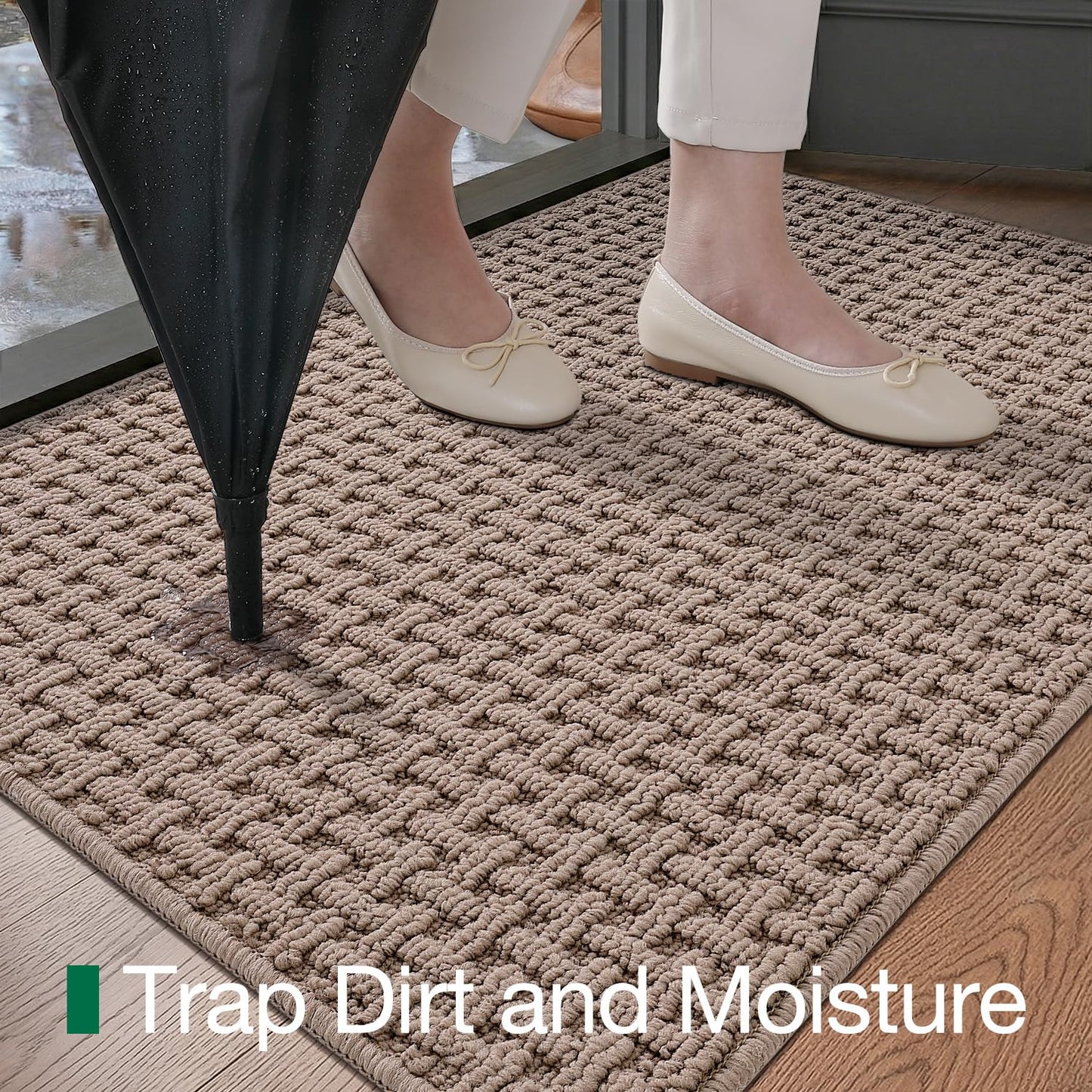 LUMI Washable Door Mat Indoor Entrance 32x48, Dirt Trapper Front Door Mats with Absorbent Interior and Non-Slip Rubber Backing, Entryway Doormat, Beige