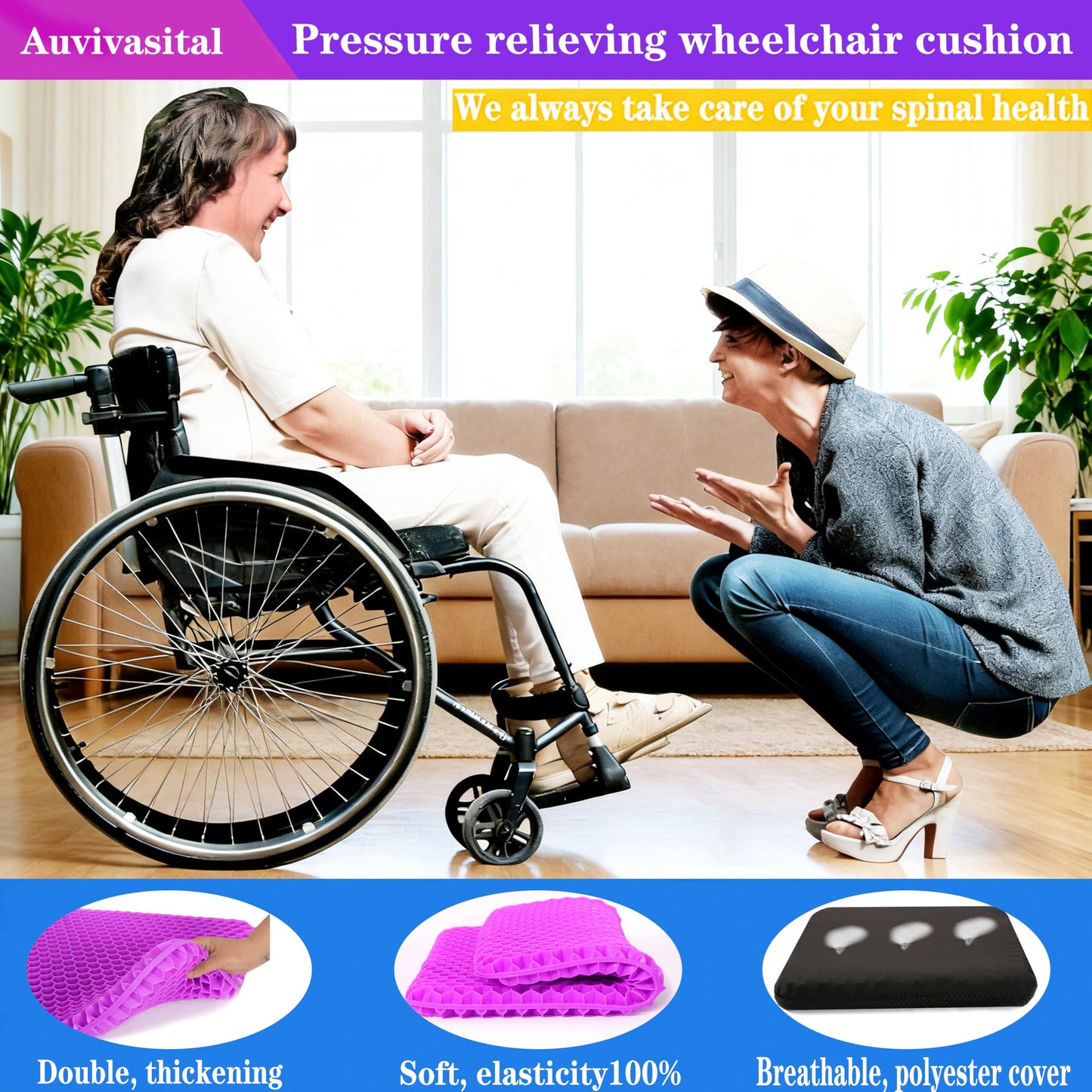 Plus Size Gel Seat Cushion for Long Sitting, Extra Large Cooling Supportive Seat Cushion for Back, Sciatica, Tailbone Pain Relief, Use for The Office, Wheelchair, Car, Recliner, Stadium.(Rose red)