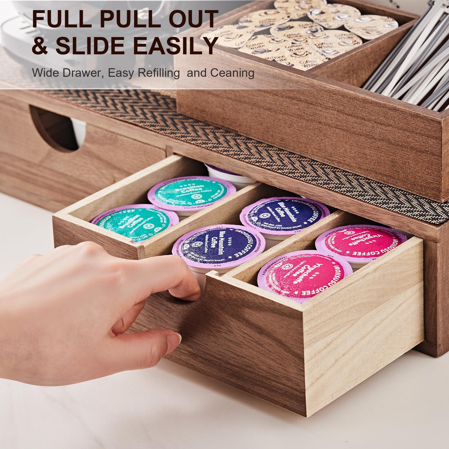 SMARTAKE Wooden K Cup Organizer Coffee Pod Storage Box, Coffee Pod Tea Organizer and Storage, K Pod Drawer Coffee Maker Stand, Kcup Holder for Countertop Kitchen Office Coffee Bar, 30 Pod Capacity