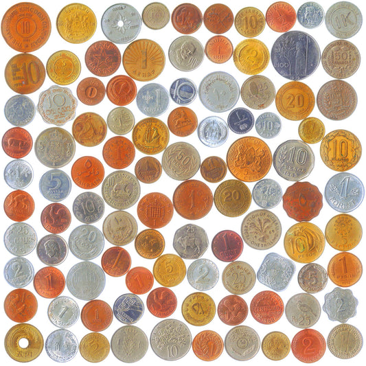 100 Coins from Different World Countries. Exclusive Money Collection. Each Coin is from a Separate Nation